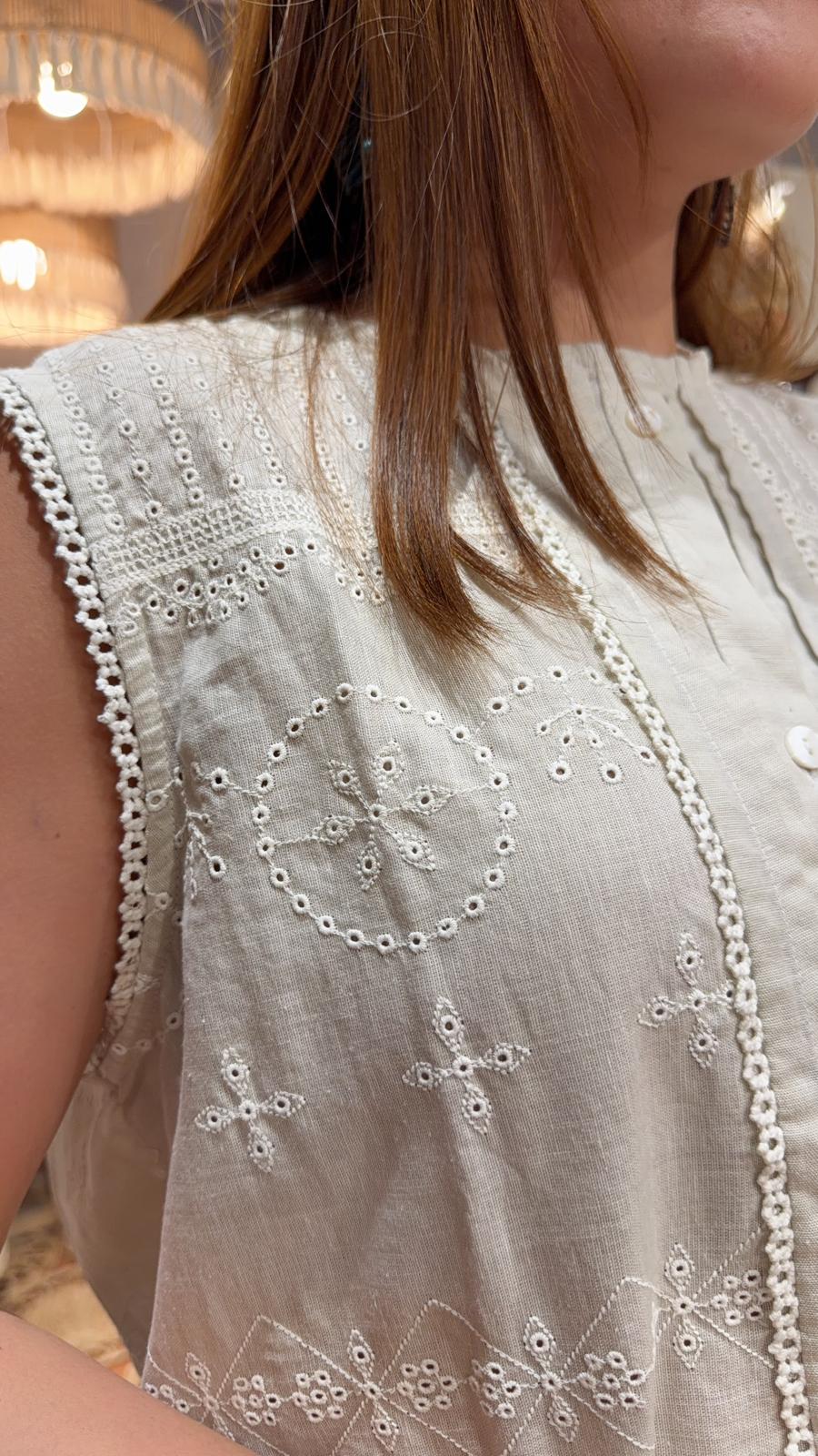 PKT 2659 Light Grey Full Emb Top