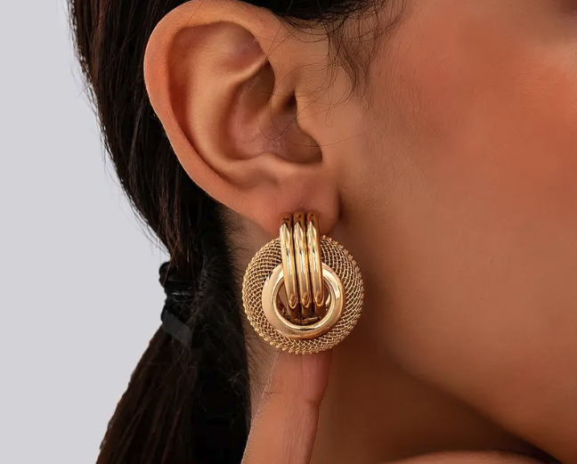 Chic Golden-Tone Hollow Mesh Sphere Earrings