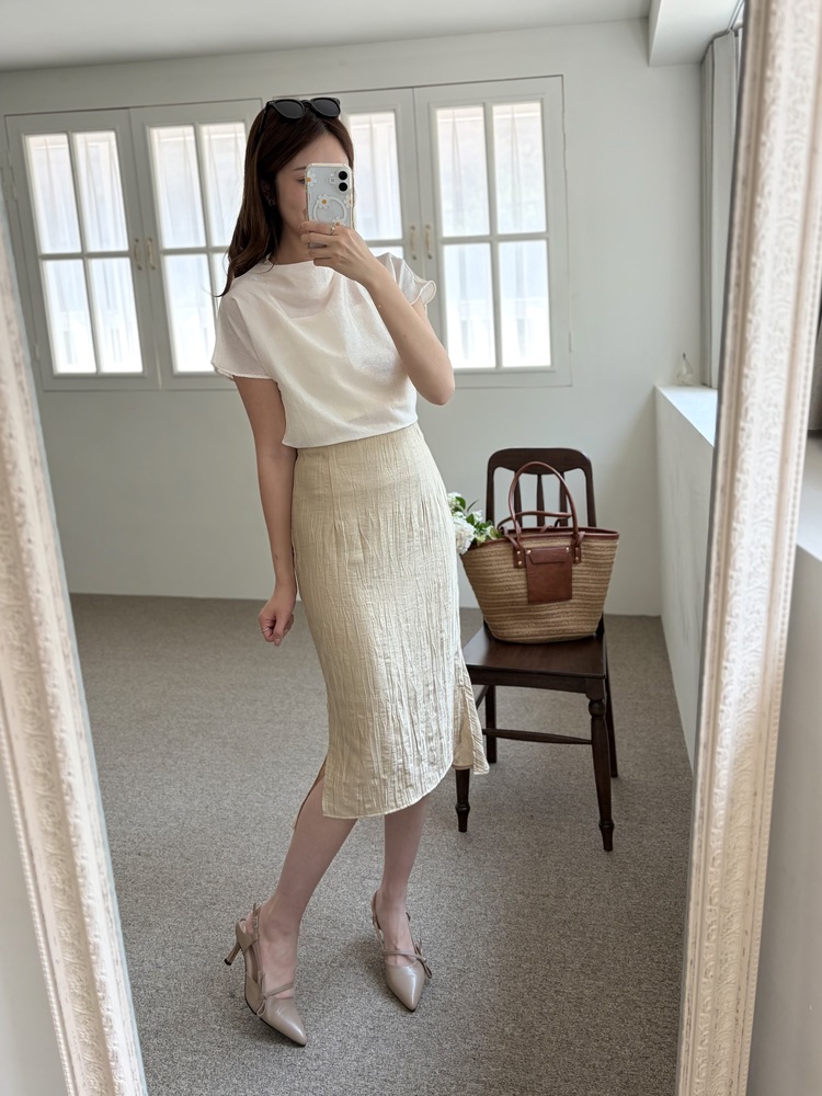 Crinkle Mermaid Skirt (Warm Beige)
