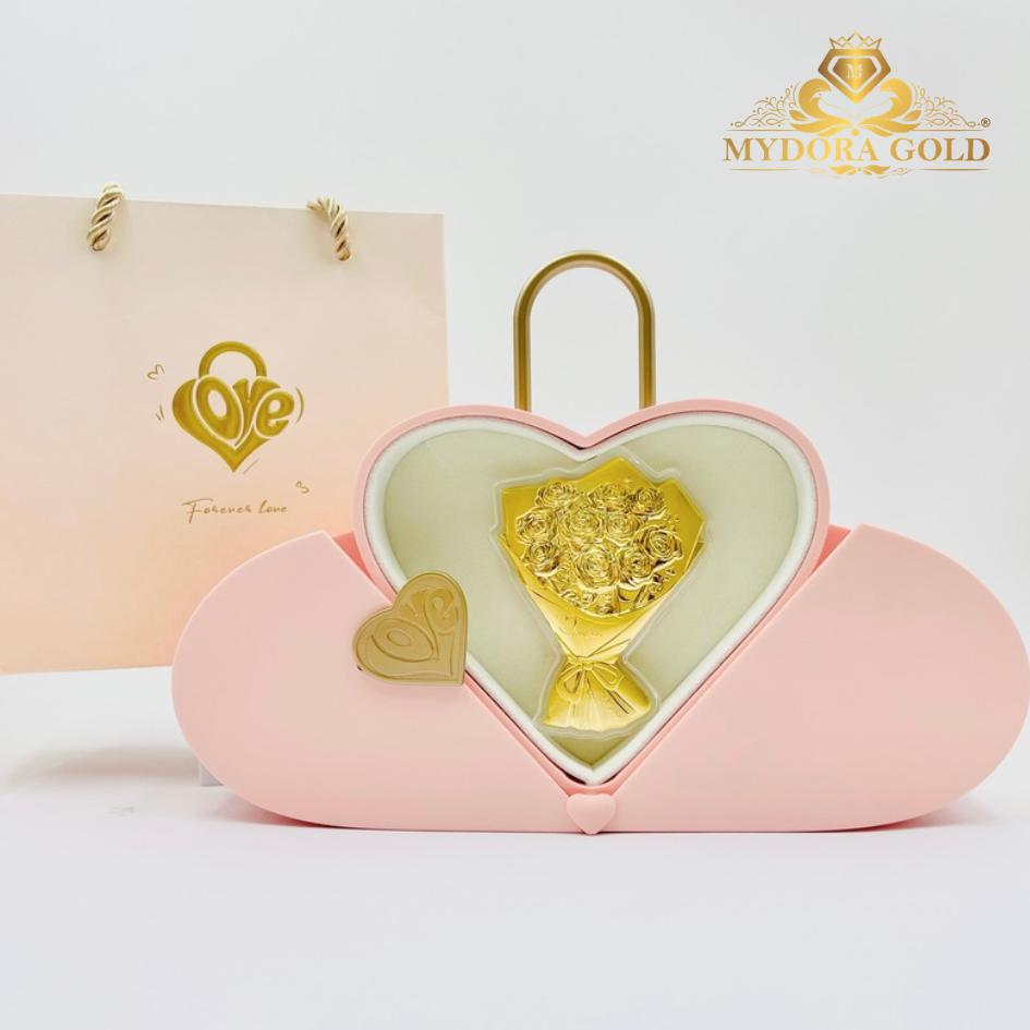 MYDORA Rose Bouquet + Love Box Set l EMAS 999/24K Gold Wafer NOTE