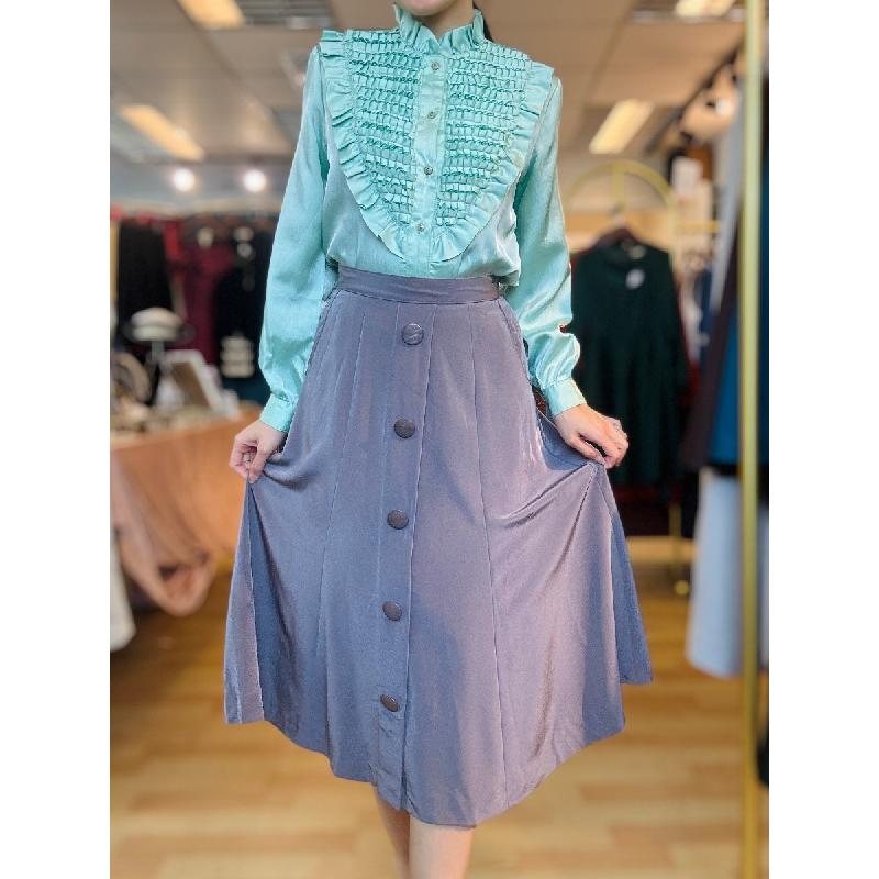 Vintage Button-Accented Grey Swing Skirt with pockets - 28~28.5" (TBC)