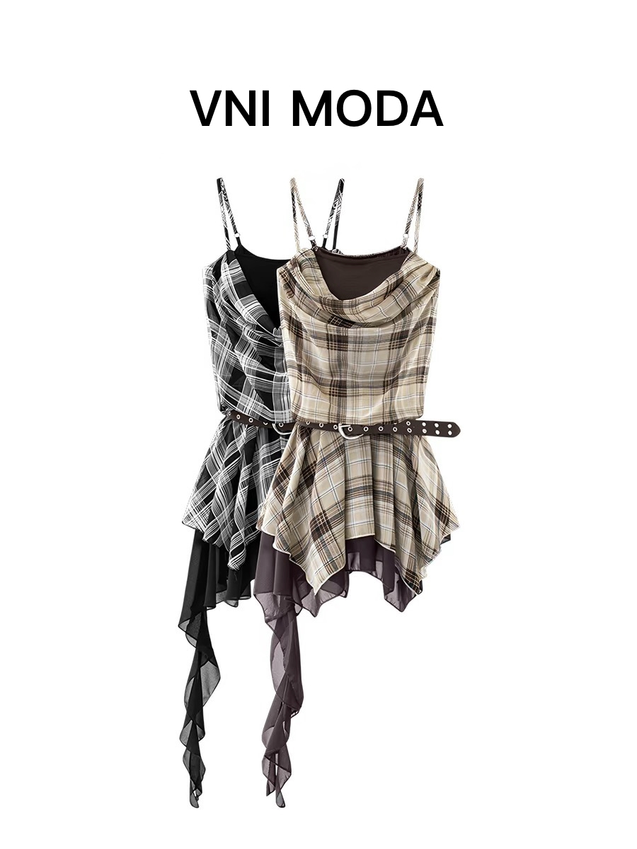 A031144 Sexy Y2K Plaid Spaghetti Strap Mini Dress