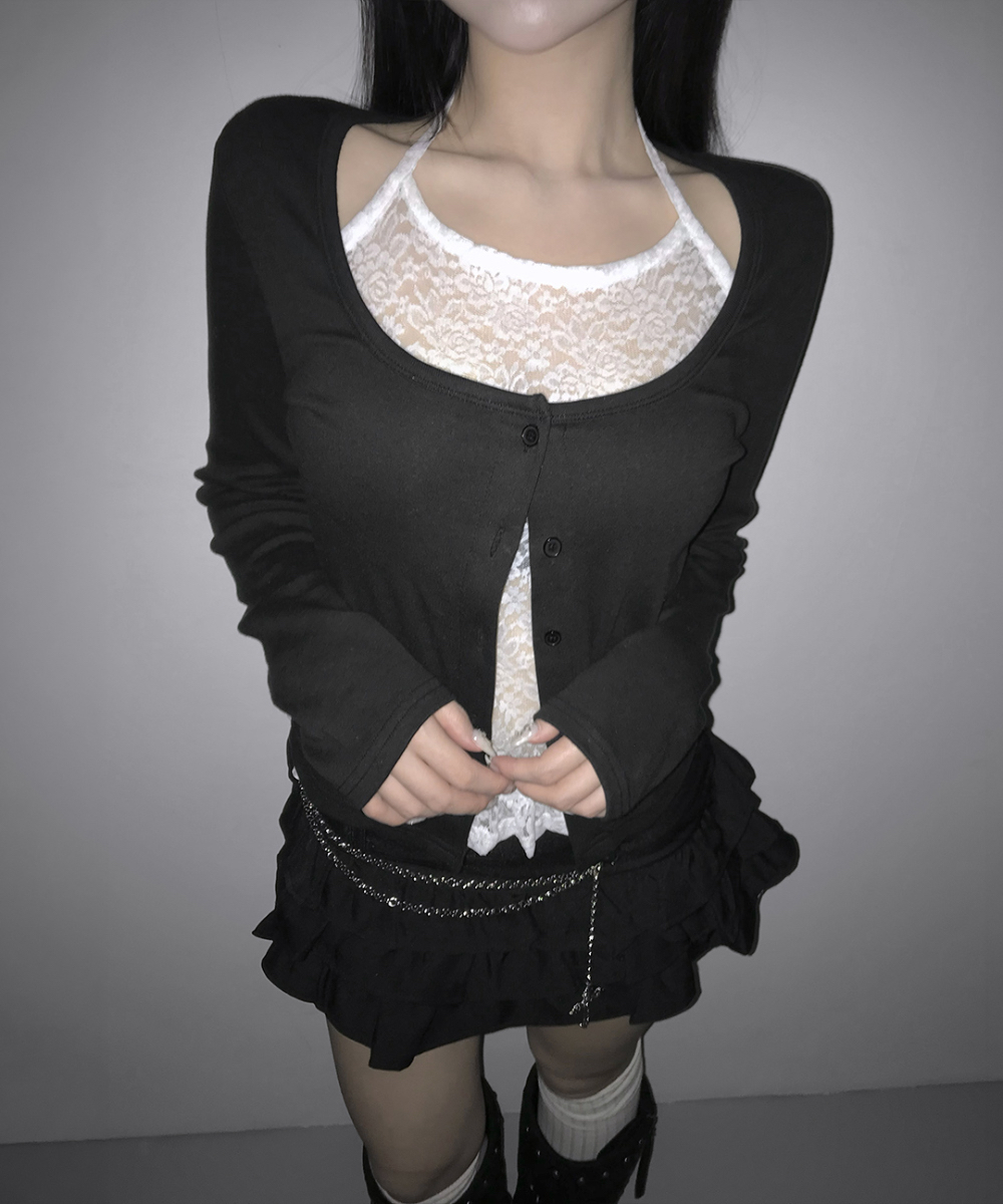 Lace Halter Layered Cardigan Top