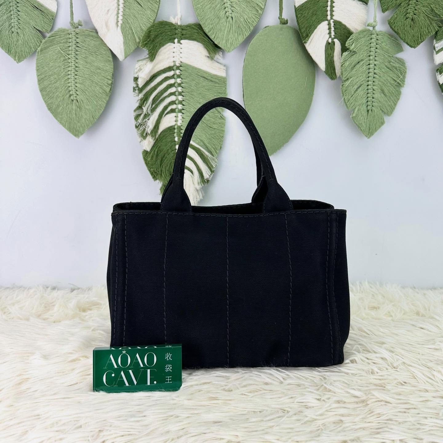 PRADA 🤍PRE OWNED Canapa 黑金帆布Tote Bag 手提斜肩包🖤