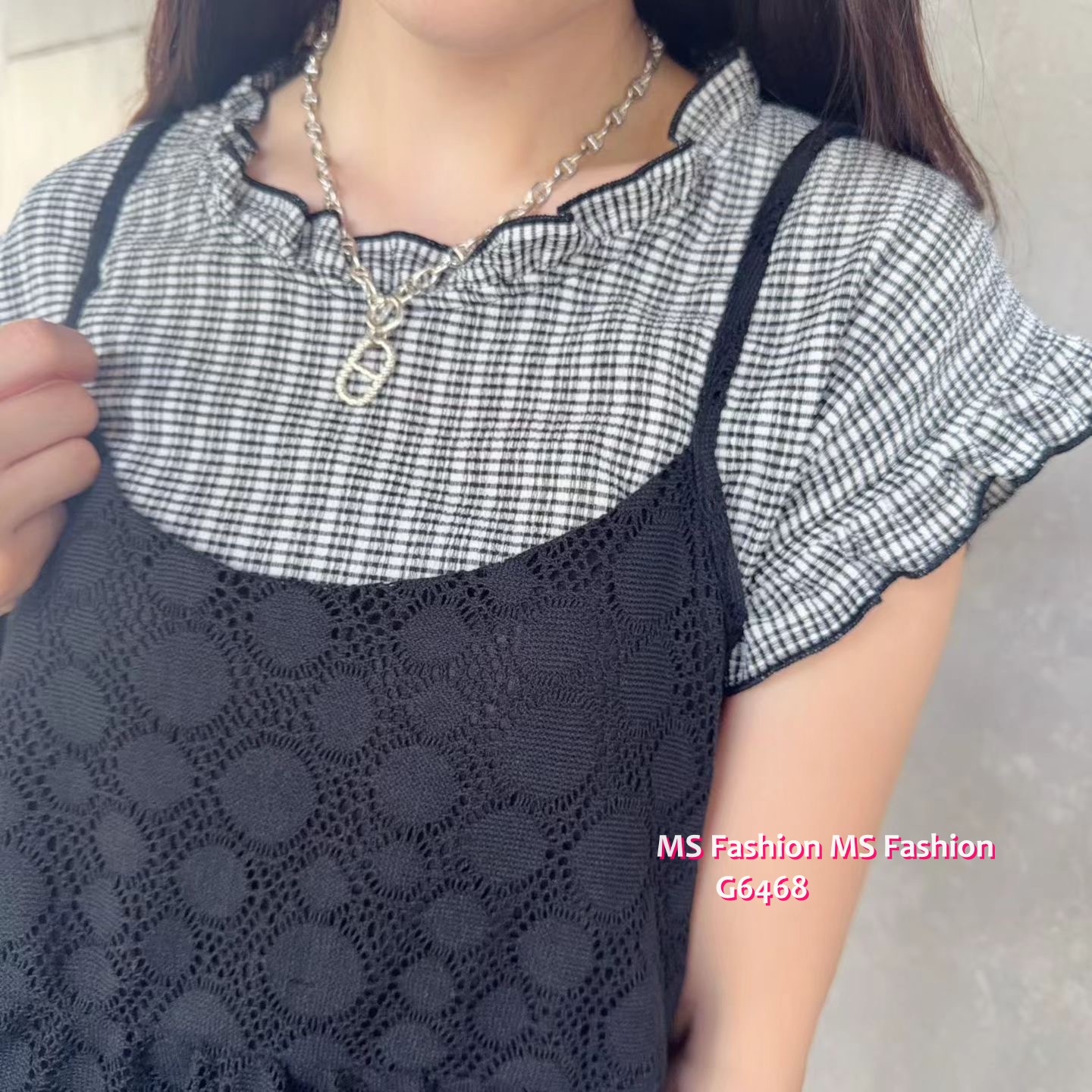 G6468 格仔top+吊帶背心Top Set