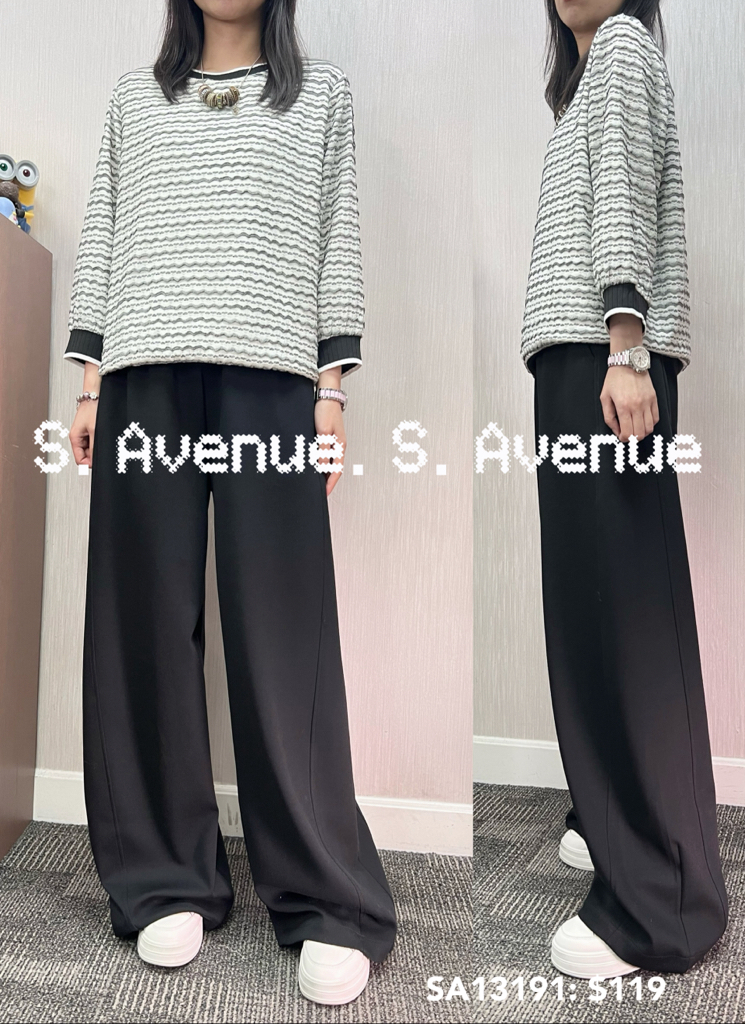 SA13191: 中袖暗橫紋撞色邊top