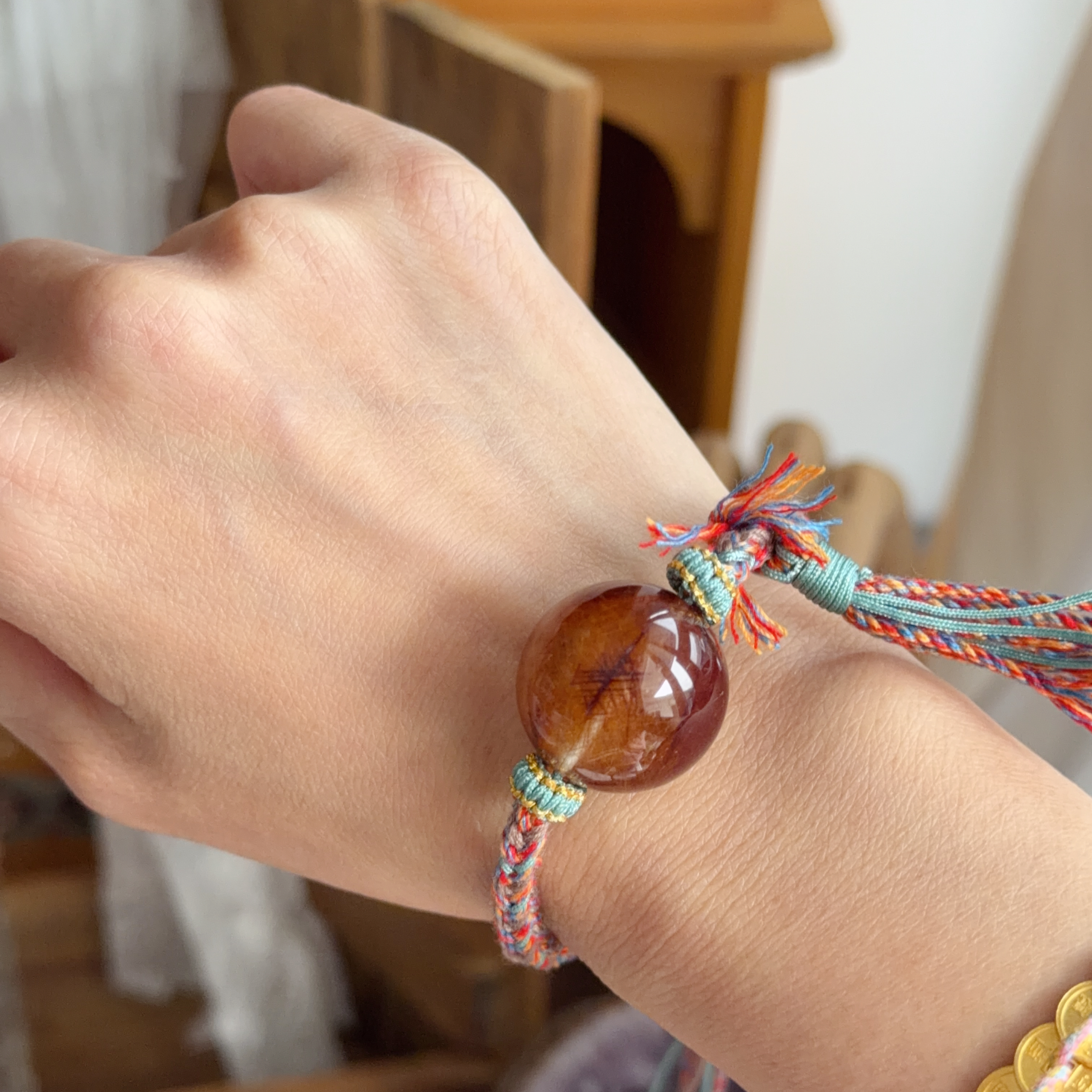 銅髮晶金髮晶共生襯手繩