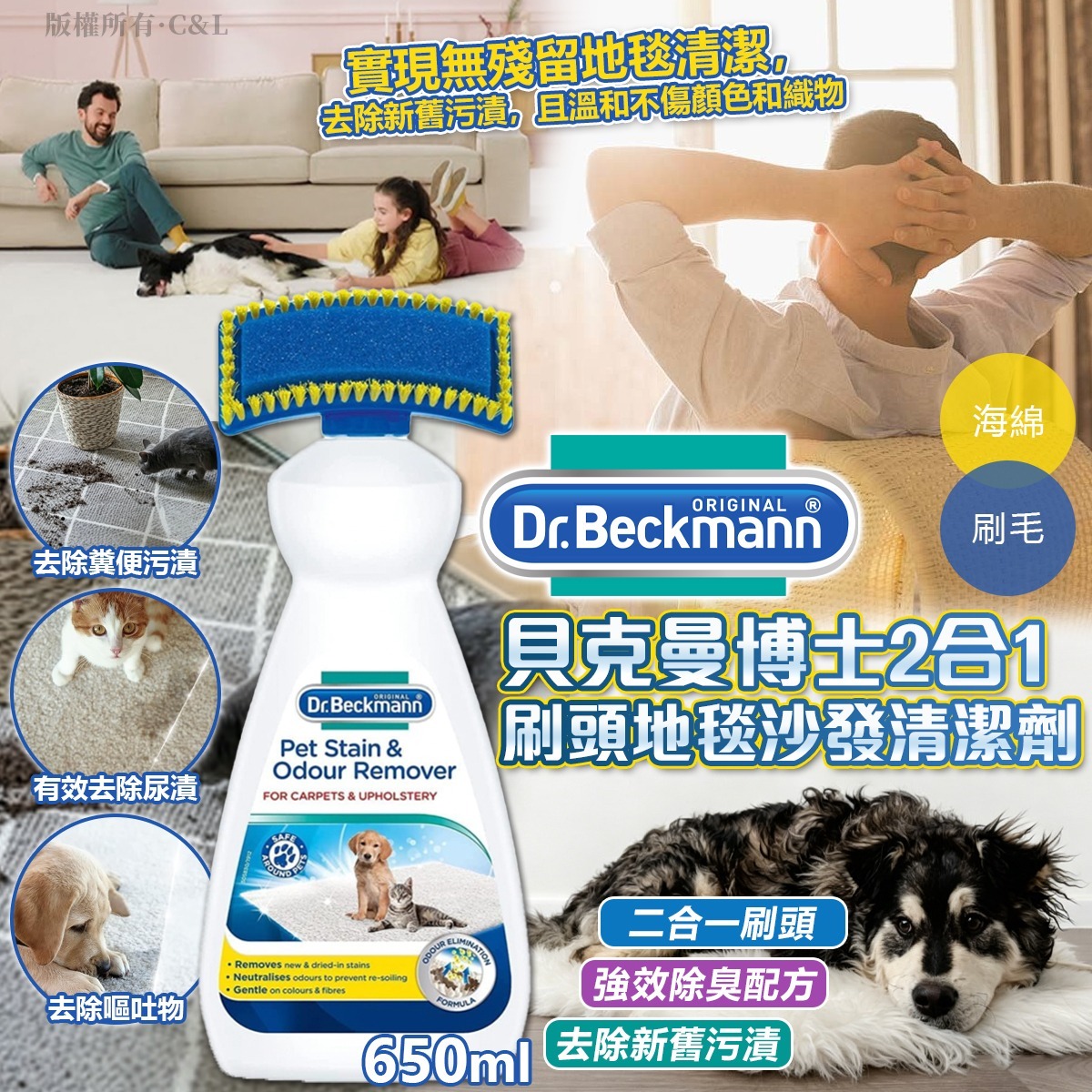 Dr. Beckmann貝克曼博士2合1刷頭地毯沙發清潔劑 650ml-預計6月中到貨