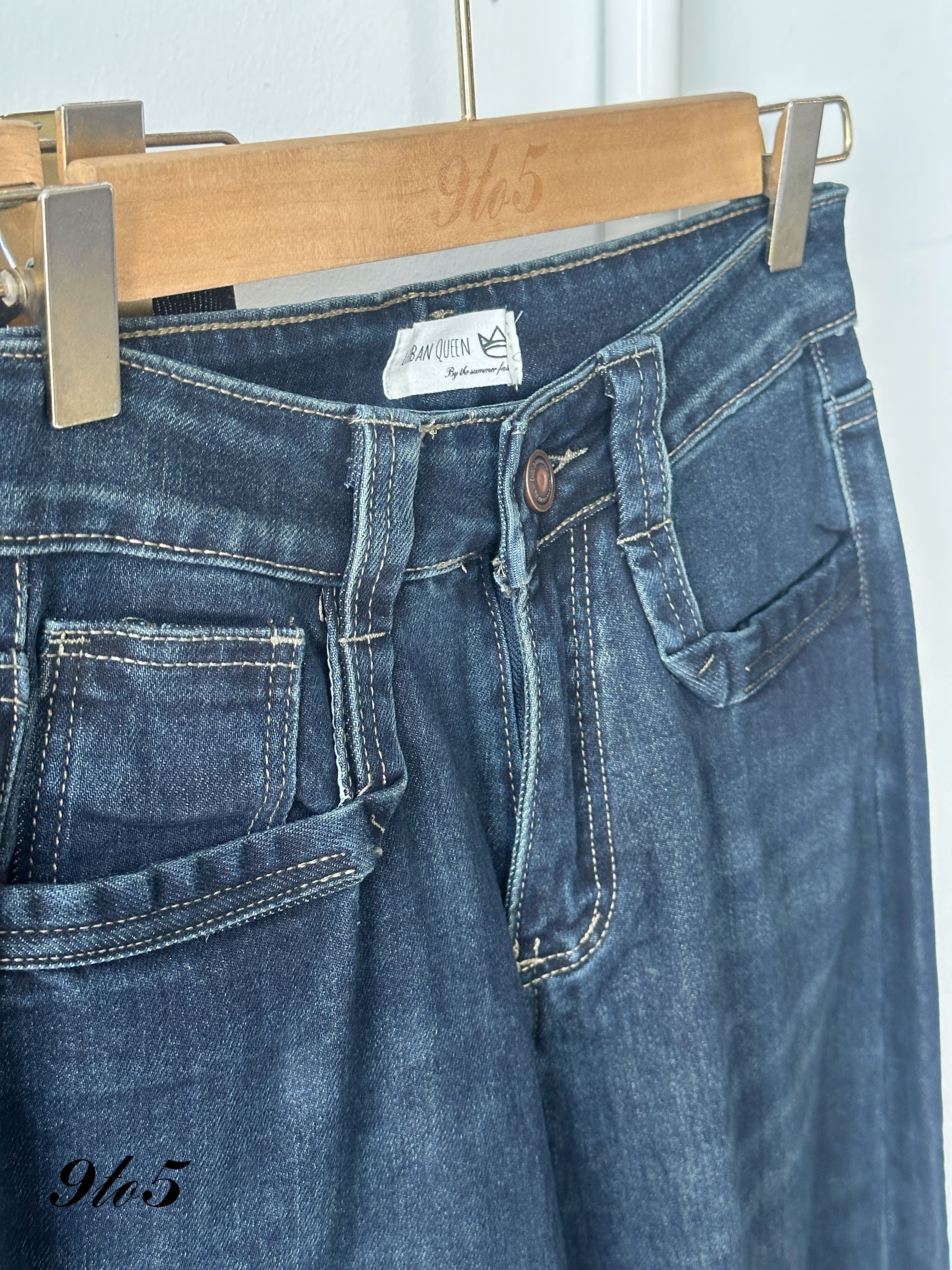 S1844 Wide Leg Long Jeans - Black & Blue