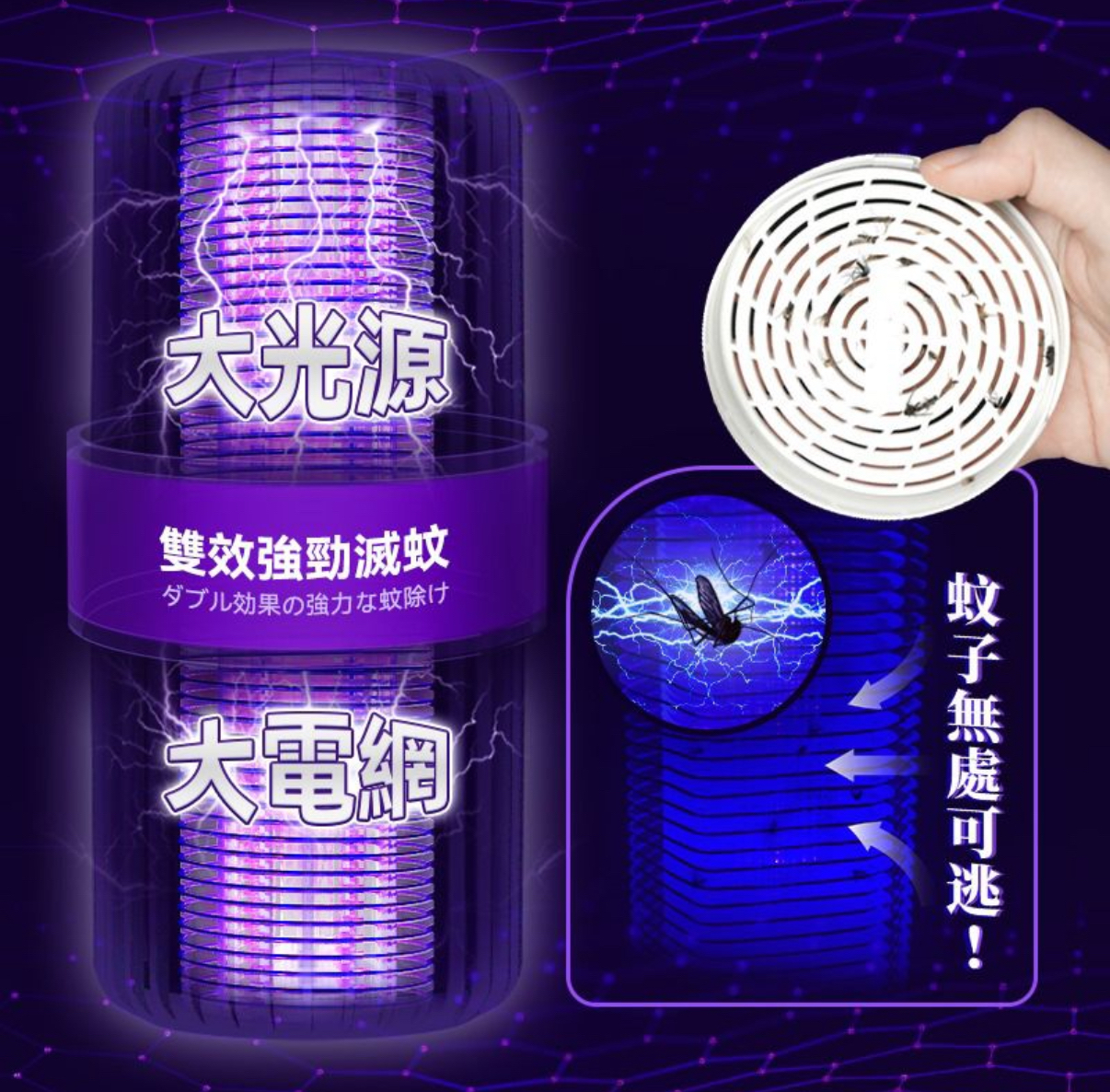 日本Yohome可移動戶內外360°大環面仿生電擊誘驅雙效滅蚊機 PRO	 