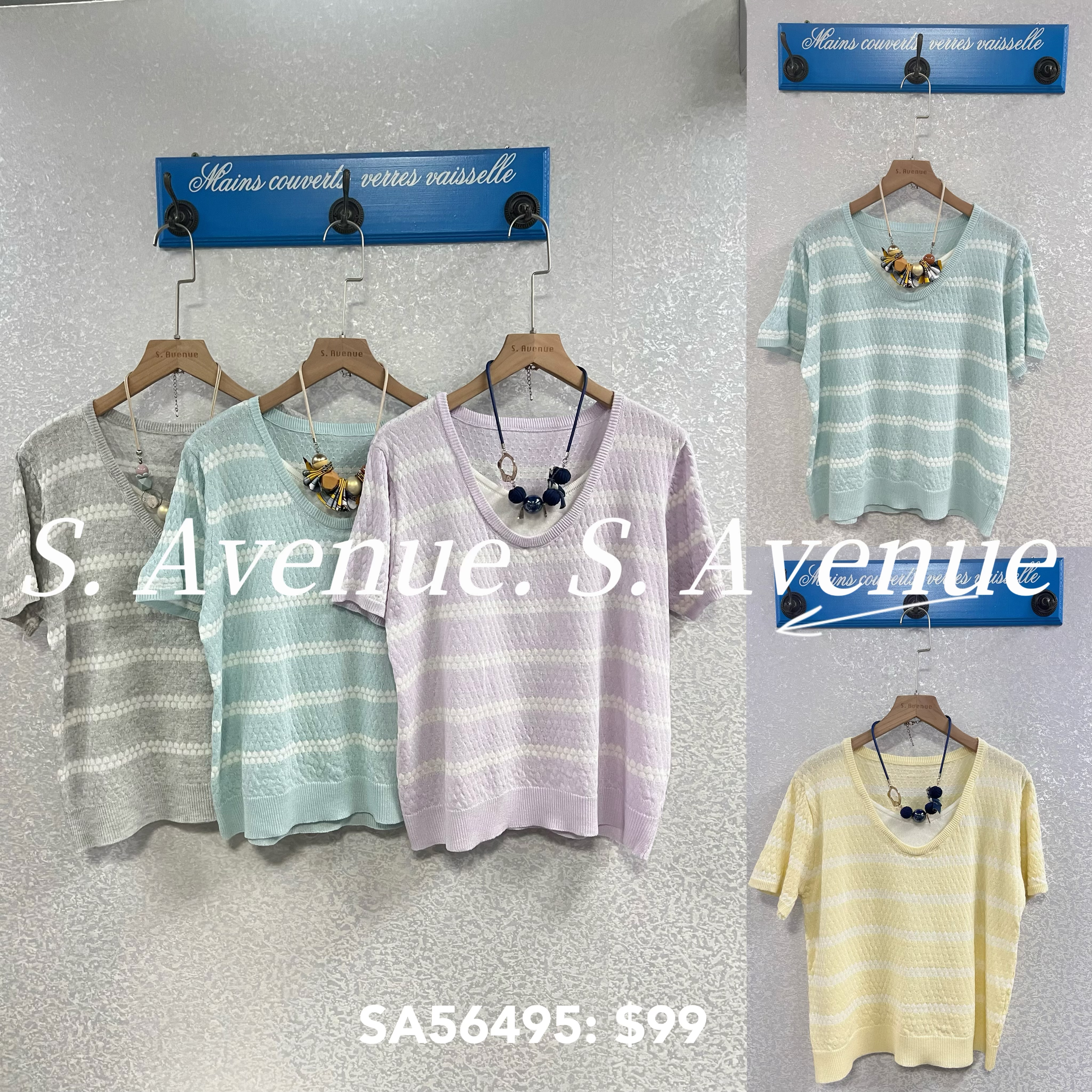 SA56495: 短袖假兩件橫紋線top