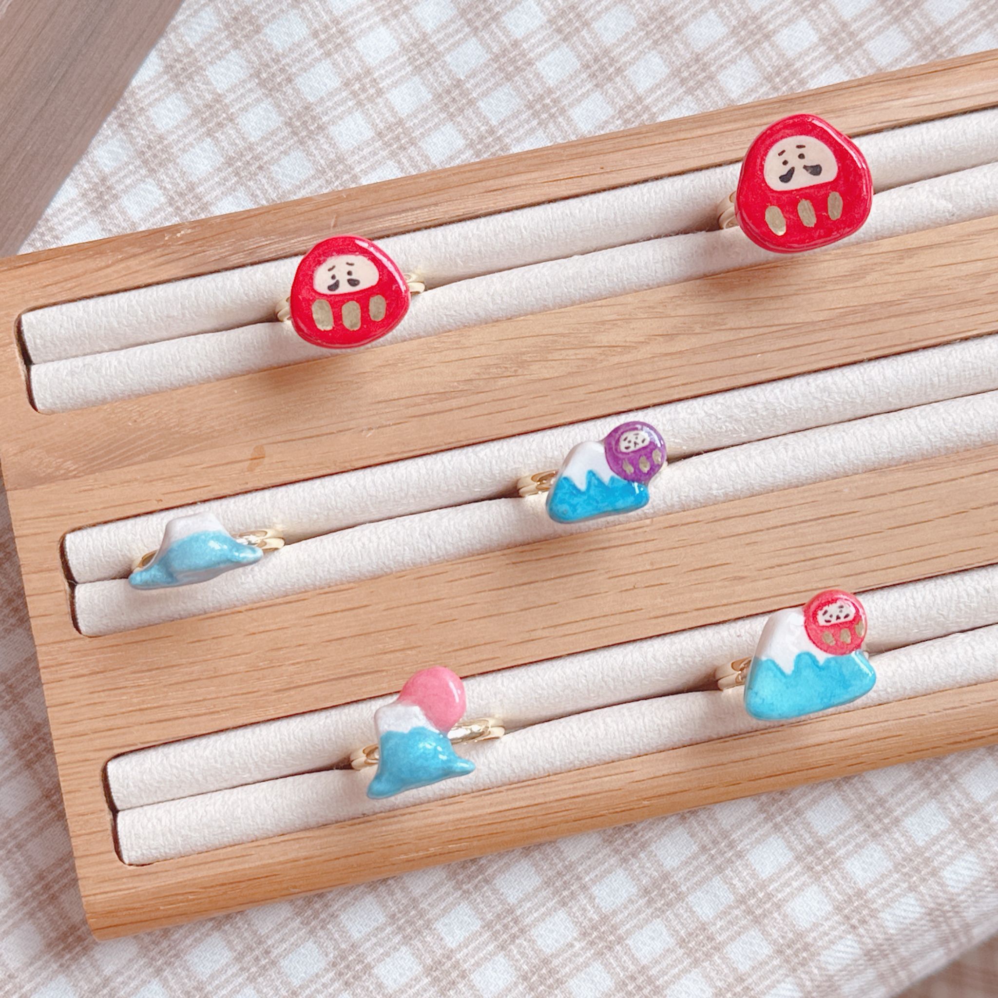 手繪小戒指 達摩🔴富士山🗻日出🌅