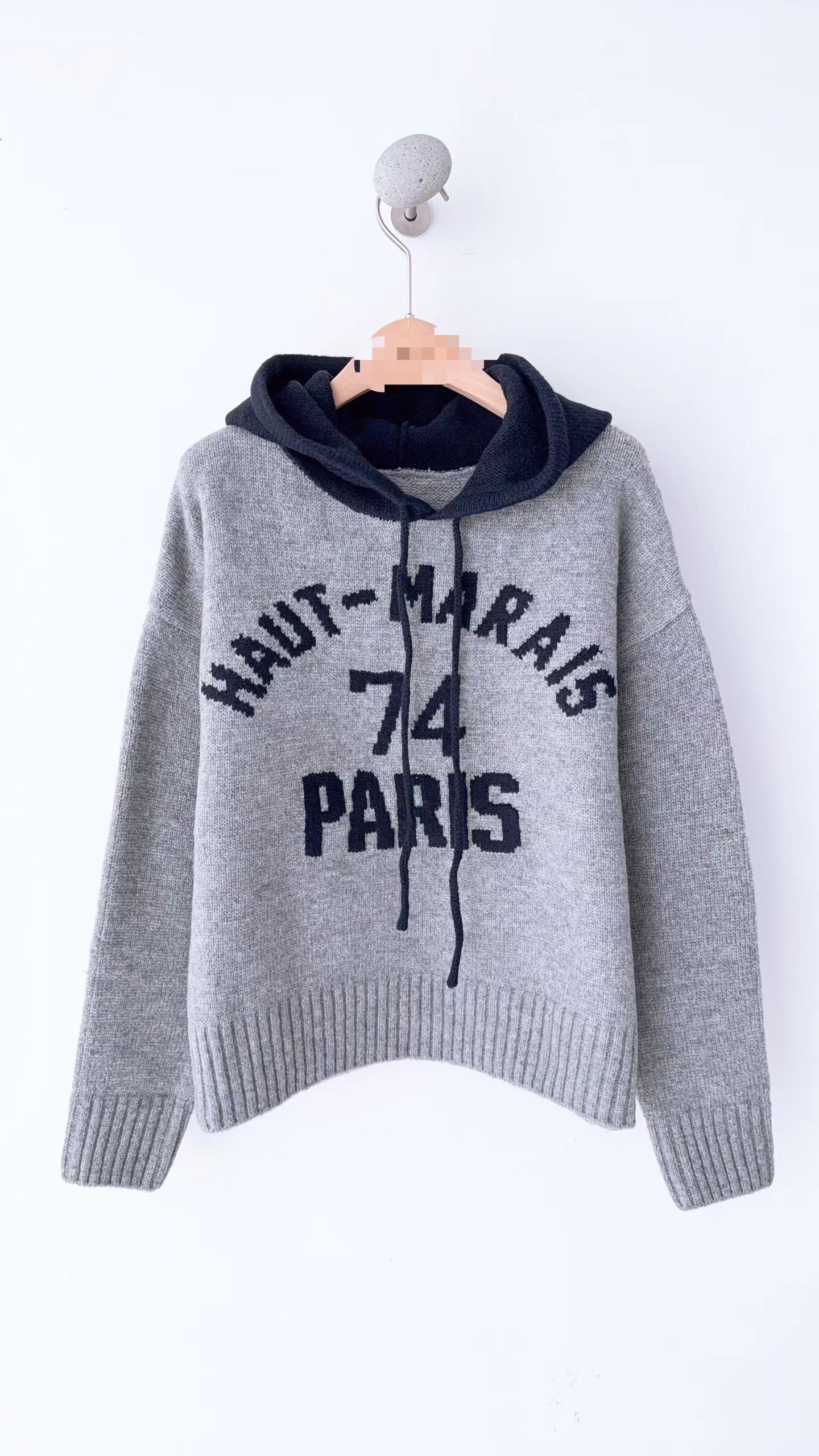 撞色帽英文子針織Top 