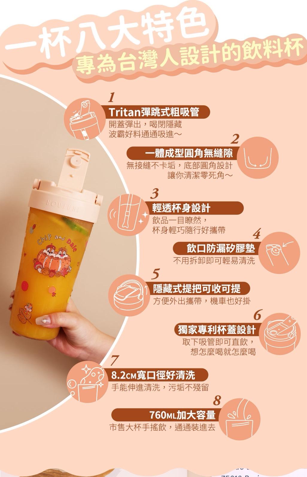 【HOUSUXI】迪士尼系列-Tritan輕透舒吸杯(附彈跳吸管)760ml