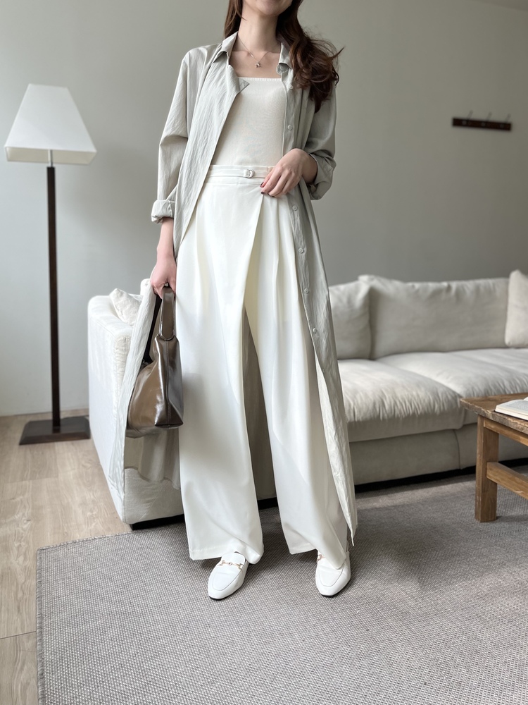 Minimal Belted Shirt Dress (Khaki)