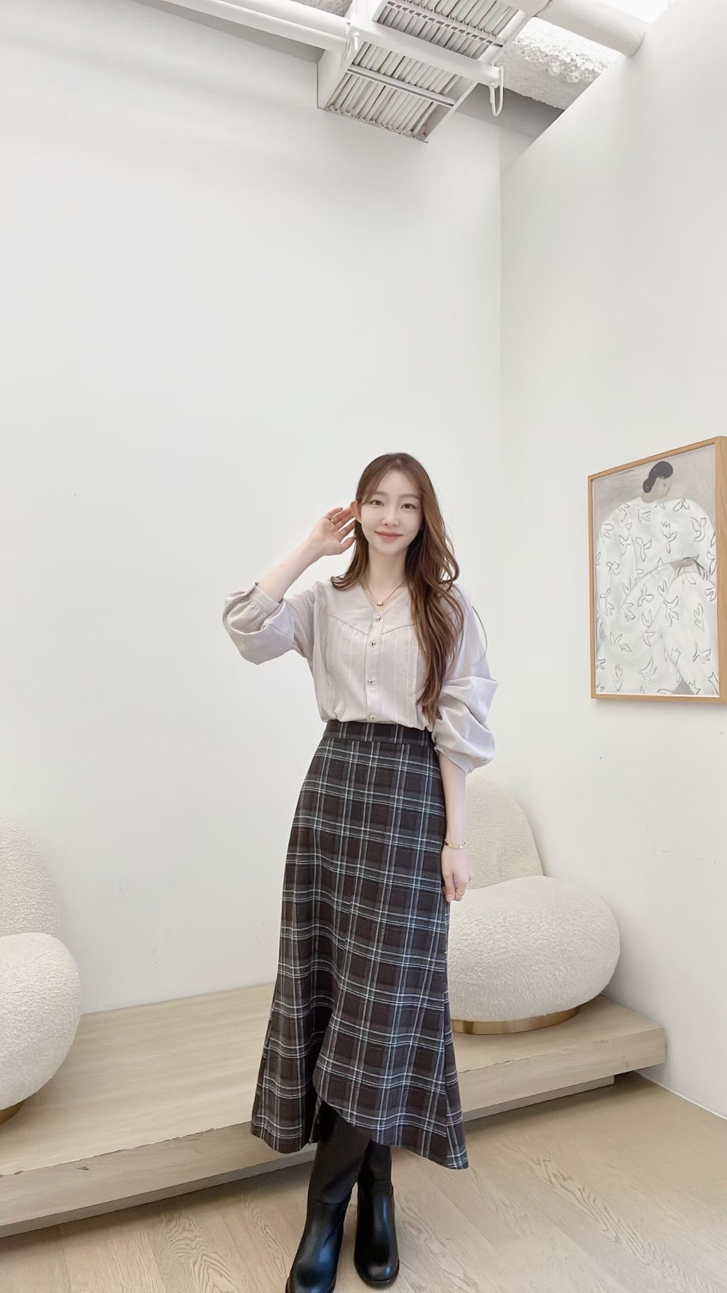 FV31_01 魚尾格仔長SK  (3色)