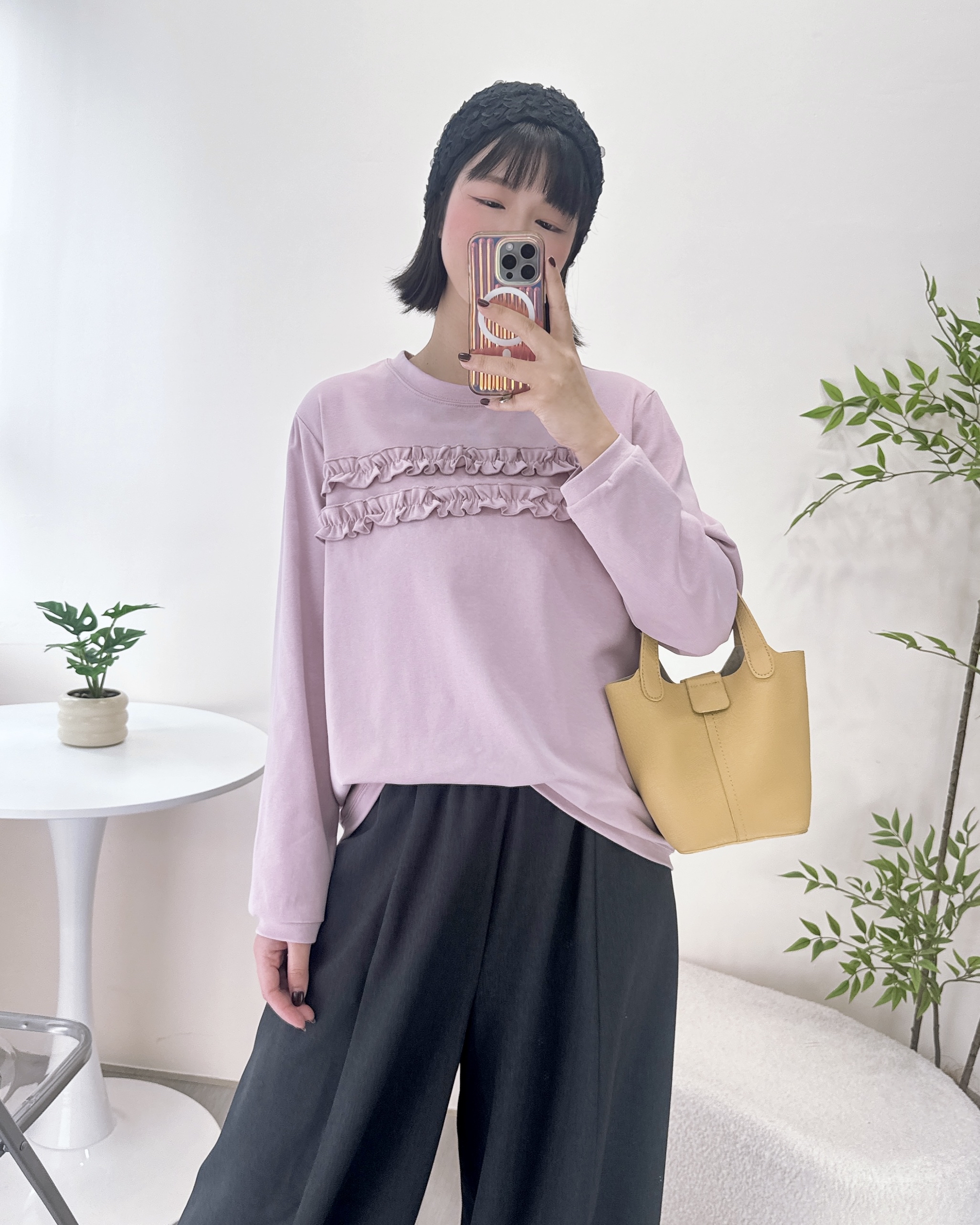 長青淨色Ruffle邊純棉上衣 2色