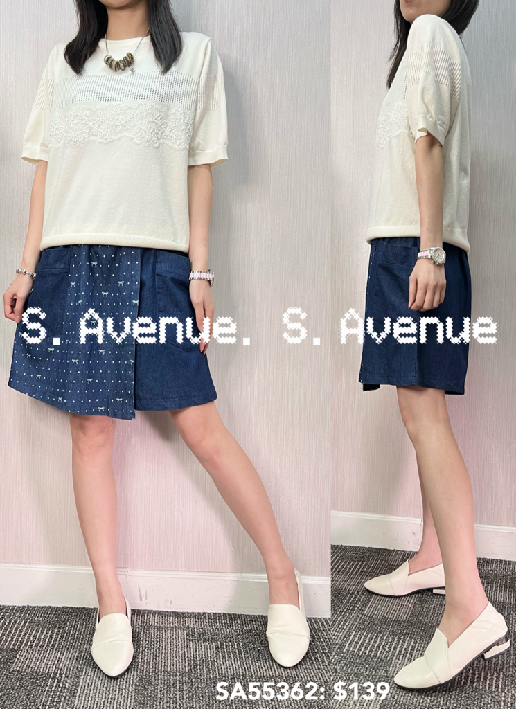 SA55362: 短袖拼lace通花線top