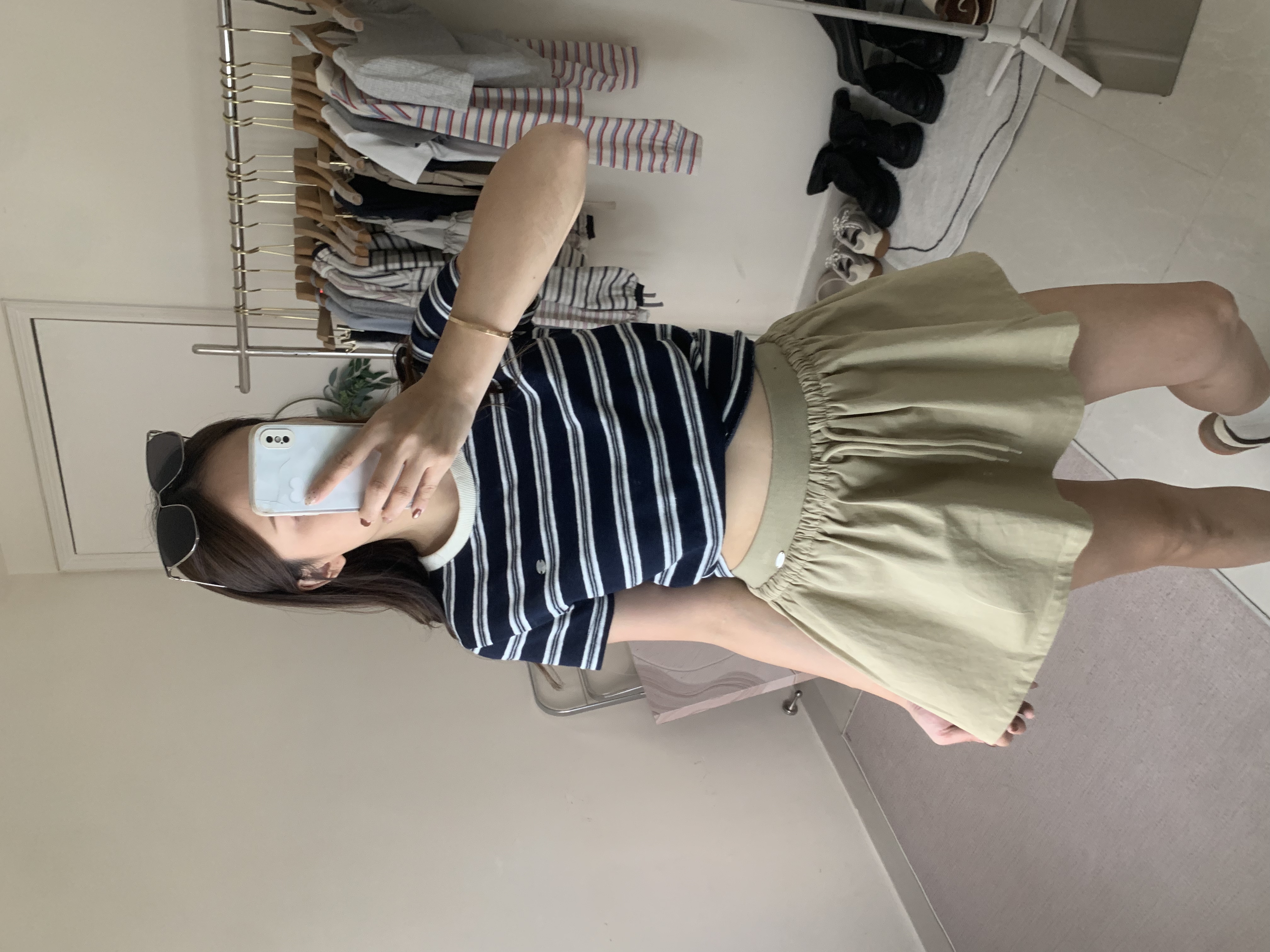 橫間條紋Tee - 寶藍