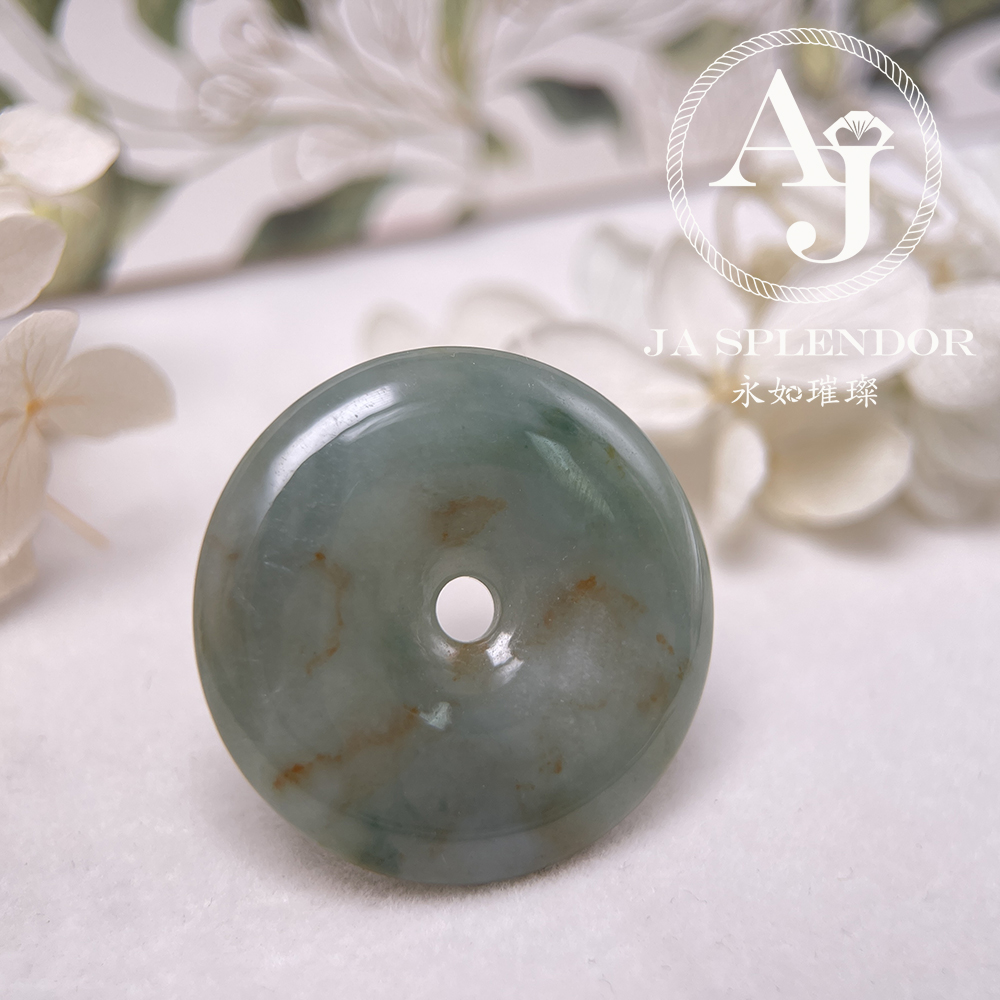JN-218 天然翡翠A玉 特色綠映紅平安扣