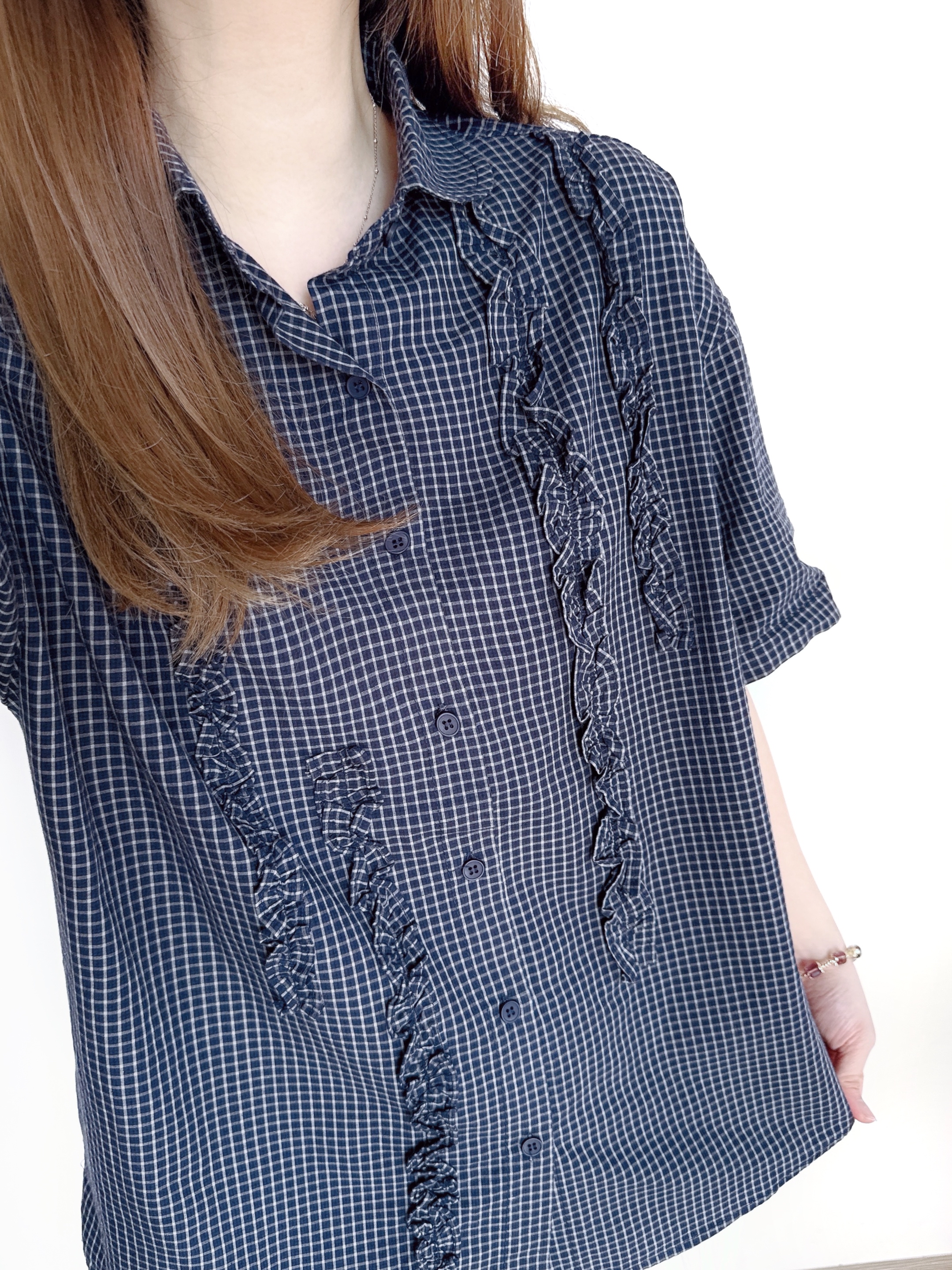 日系格紋Ruffle Top