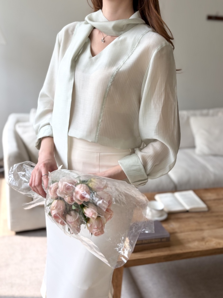 Aurelie Scarf-Tie Blouse (Mint)