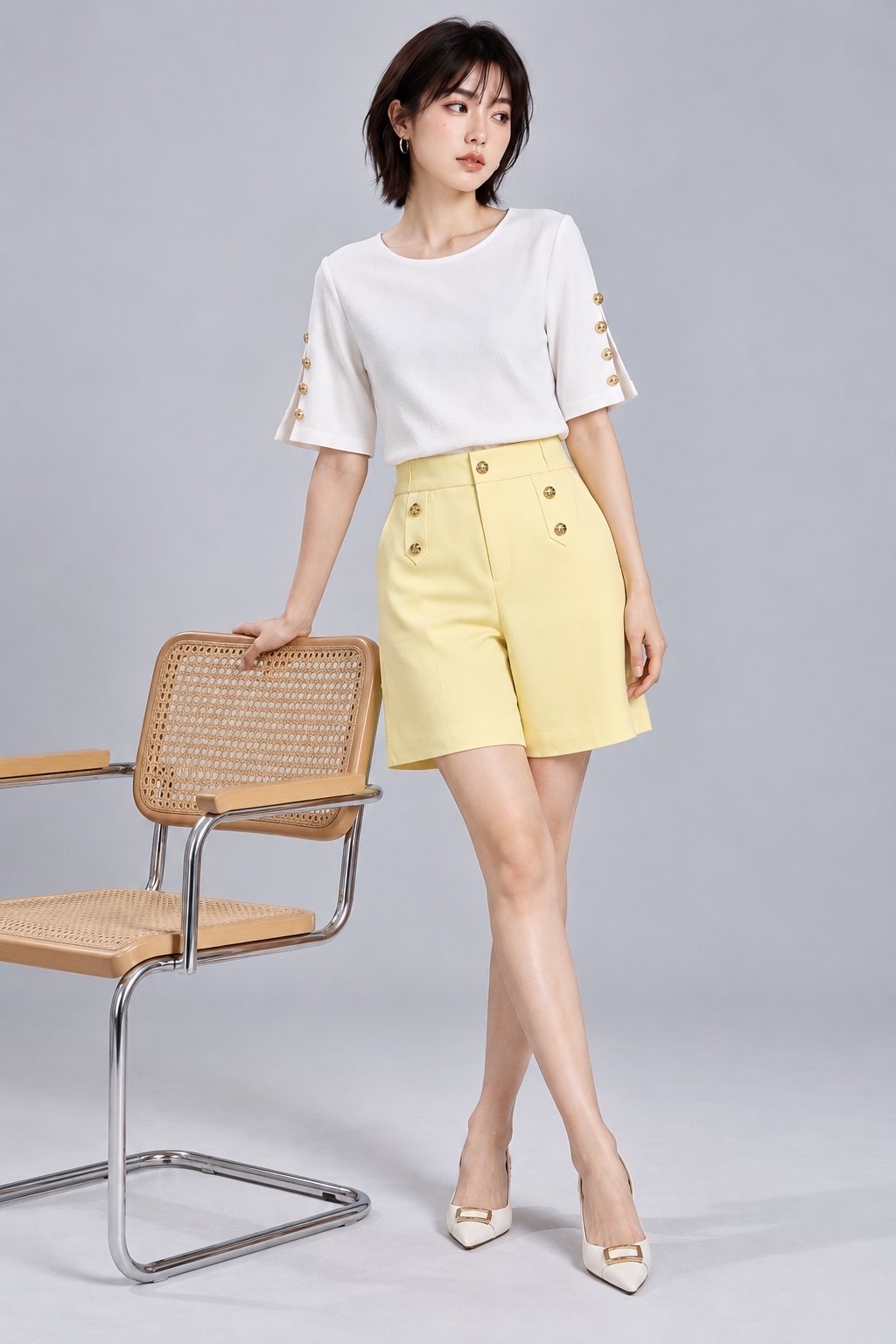 26021 Gold Button Tailored Half Pants