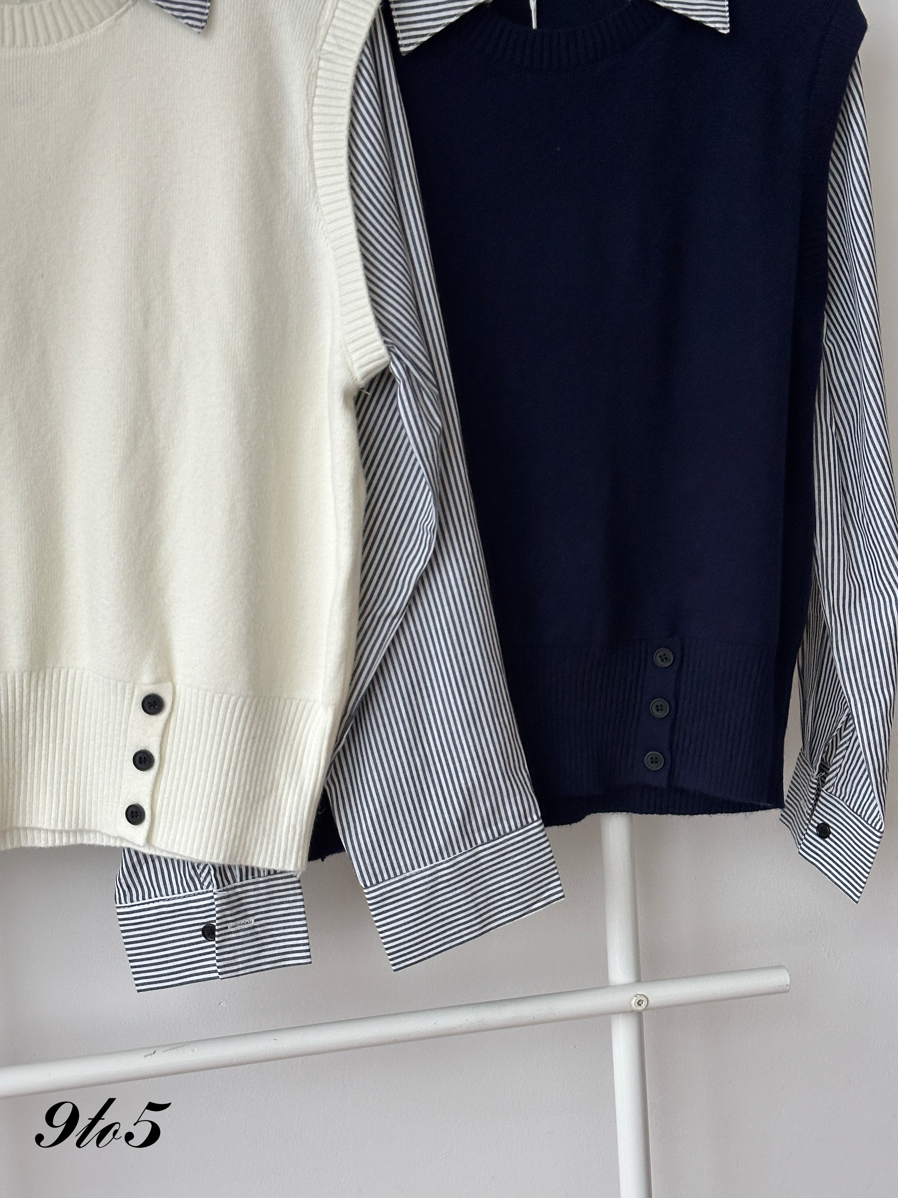 T4440 Fake Two-Pieces Knit Vest with Shirt - 3 Colors 