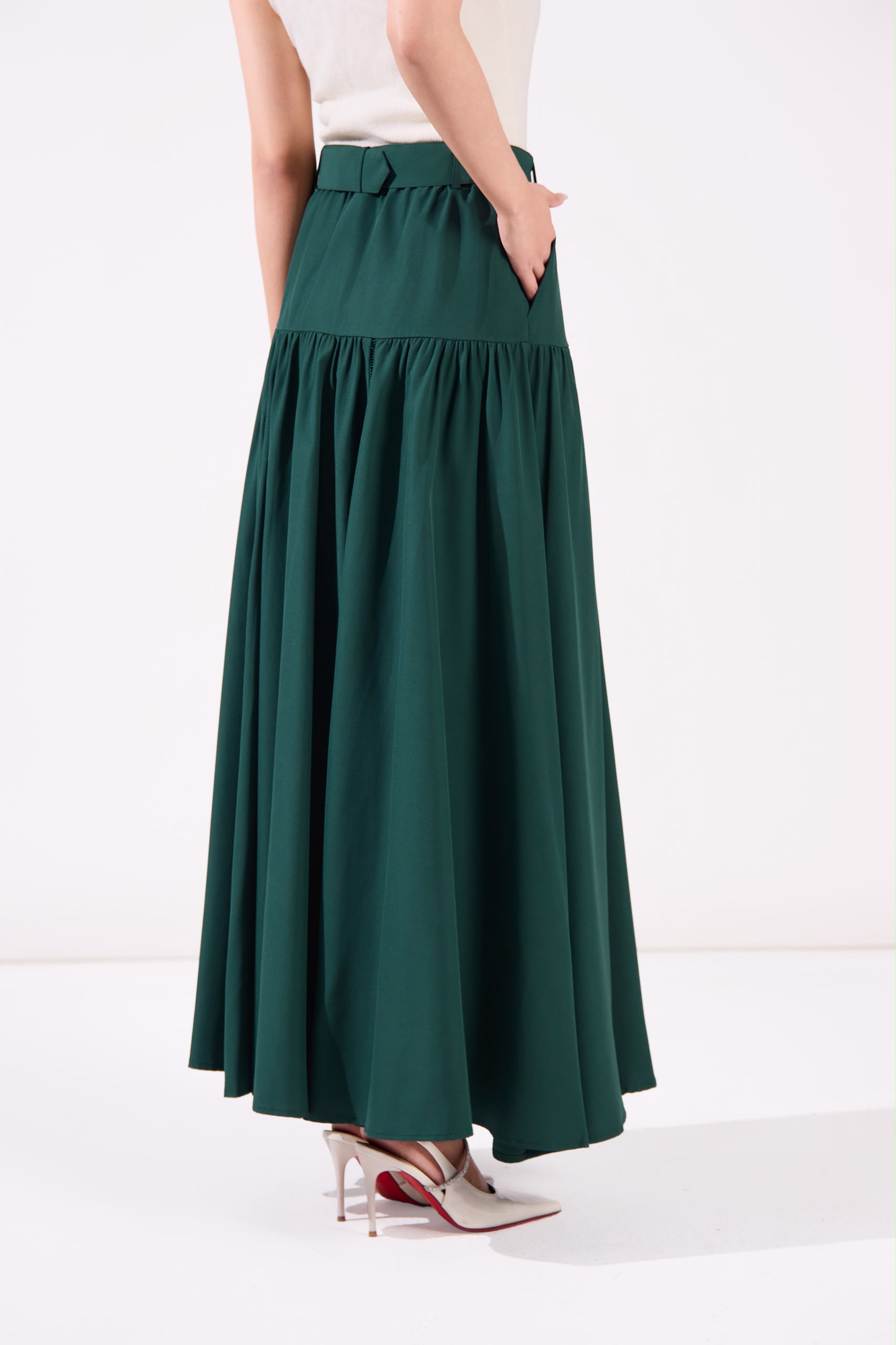 12241368 Belted Gathered Maxi Skirt