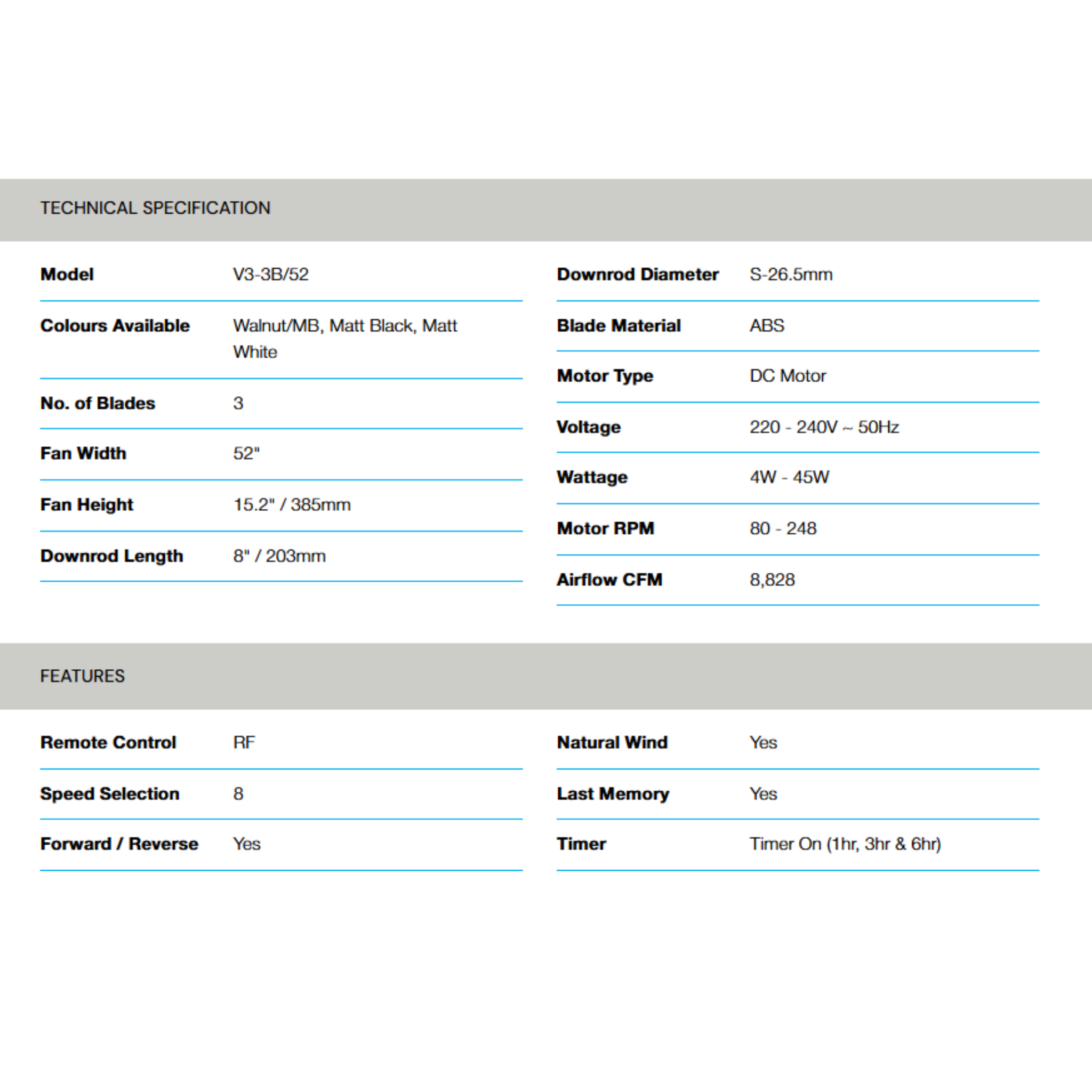 Alpha 52" V3 3-Blade Ceiling Fan (V3-3B/52)