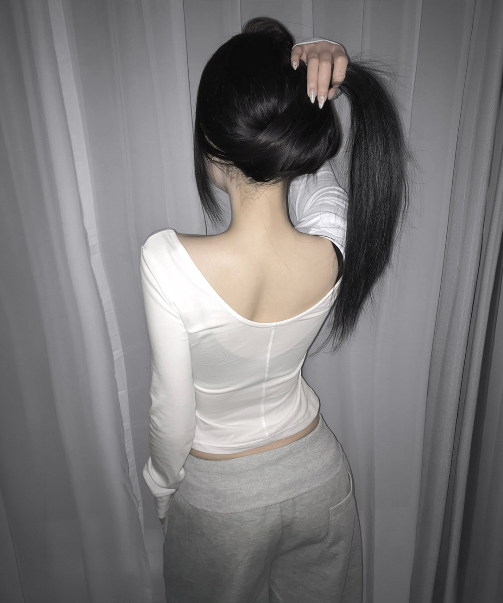 Square Neck Button-Up Long Sleeve Top