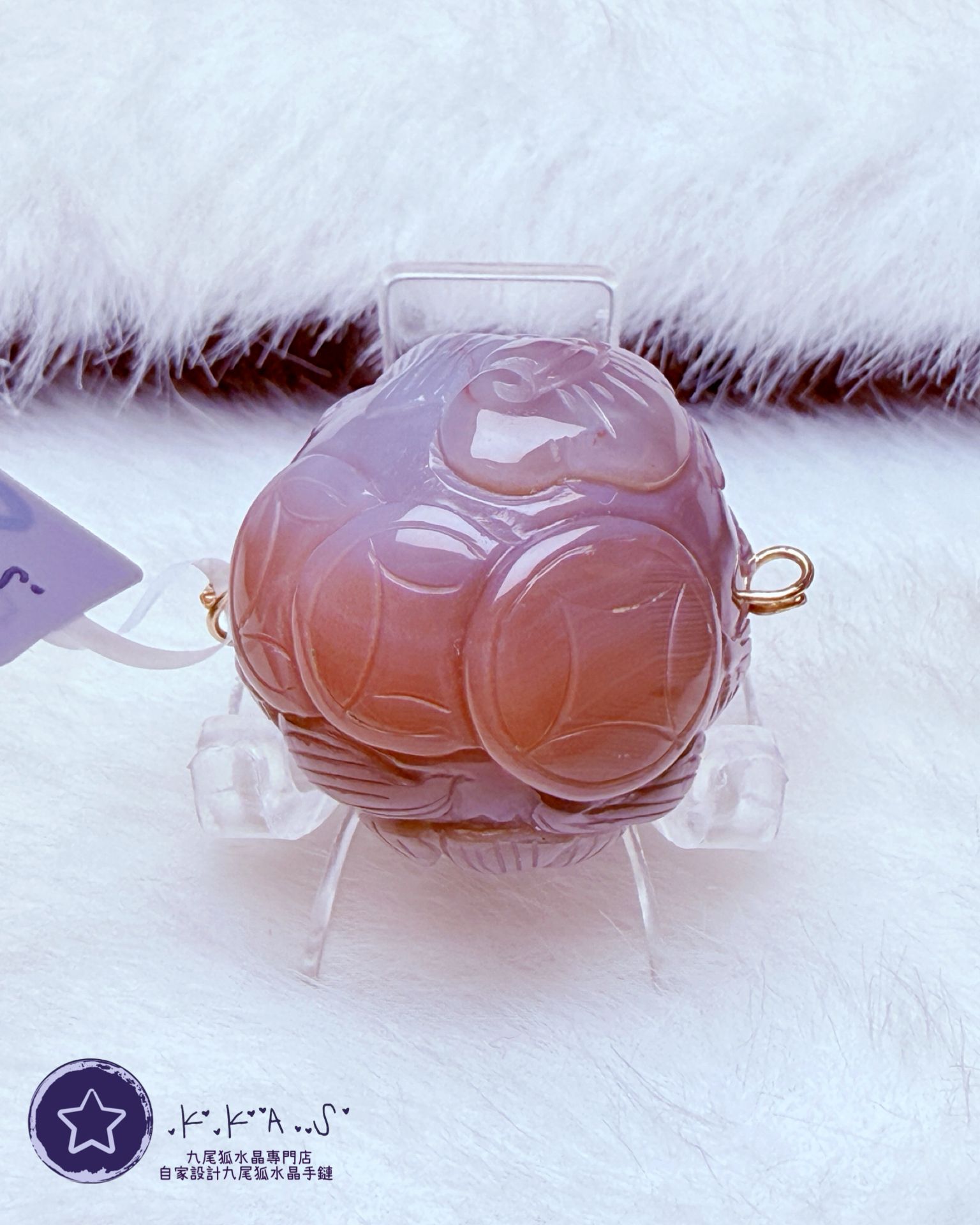 K00153 緋紅瑪瑙 修仙狐球 - 左右通孔手牌