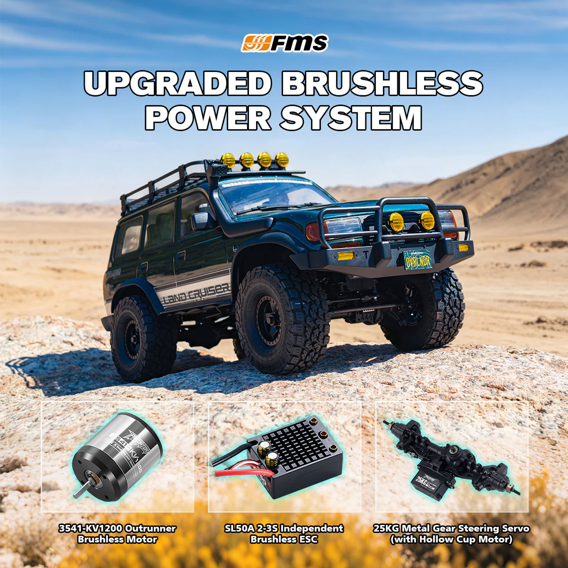 全新 FMS 1:10 LAND CRUISER 80 無刷攀爬車 | FCX10 | LC80 | TOYOTA 授權 | 4輪驅動 | 3541 KV1200 無刷電機 | 雙速變速機械波箱