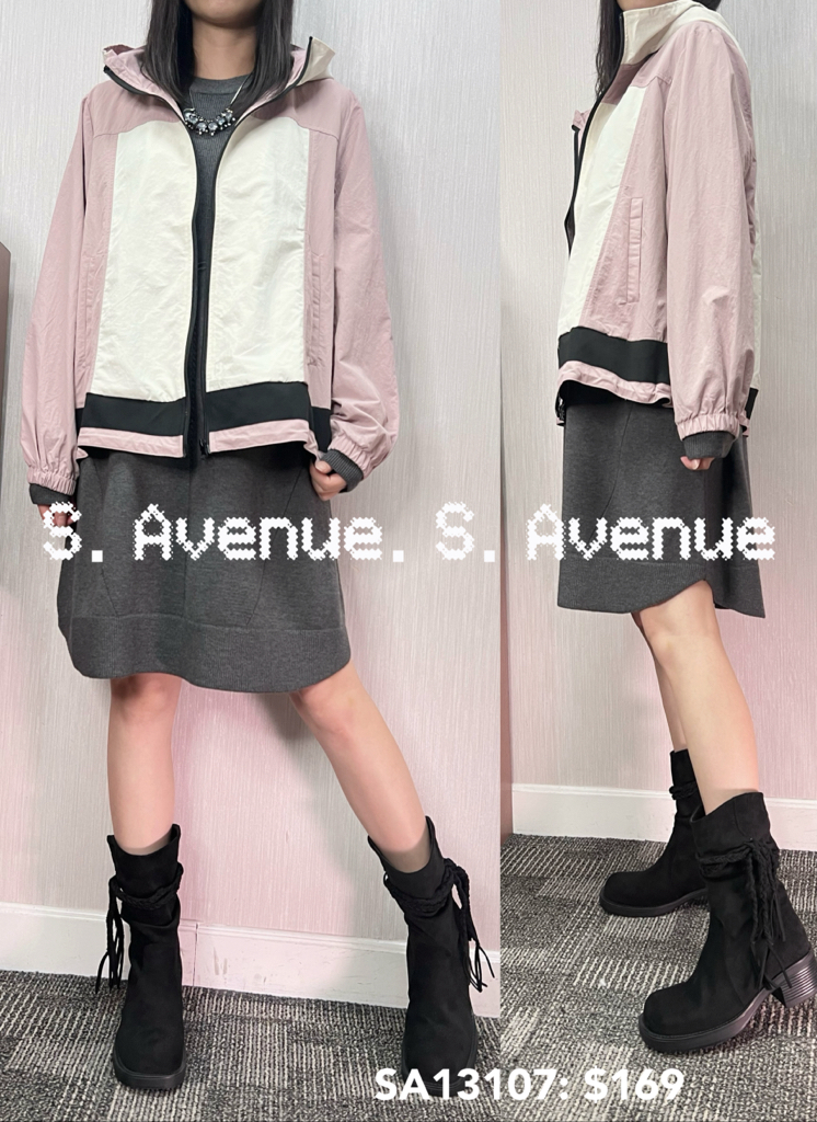 SA13107: 長袖有帽拼色拉錬外套