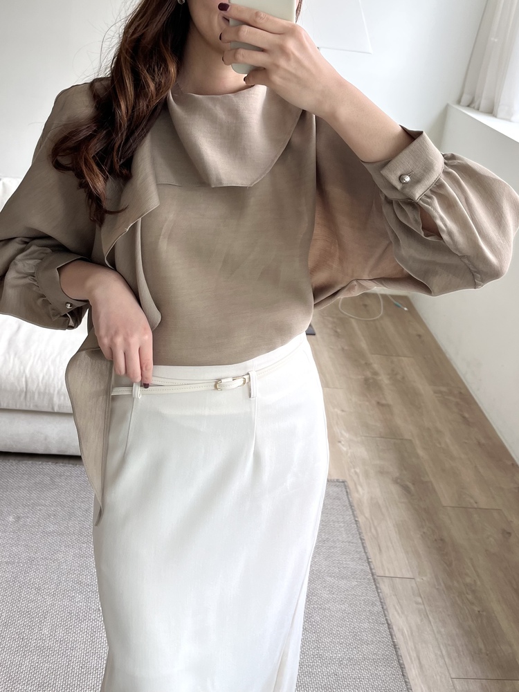 Scarf-Tie Elegance Blouse (Brown)