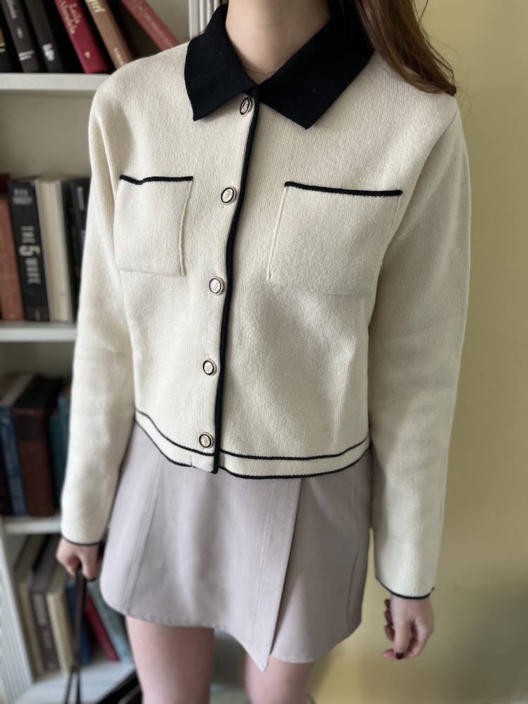 Elise Dual-Tone Cardigan (Cream)