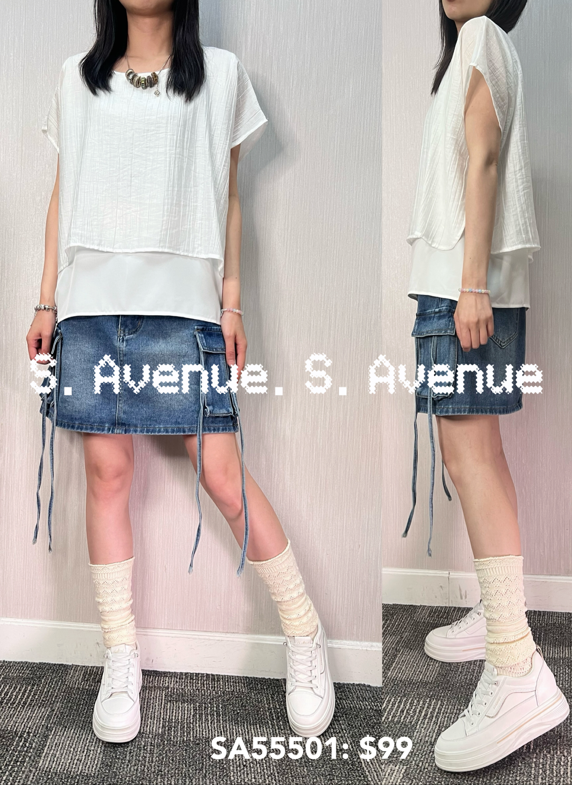 SA55501: 短袖兩層雪紡top