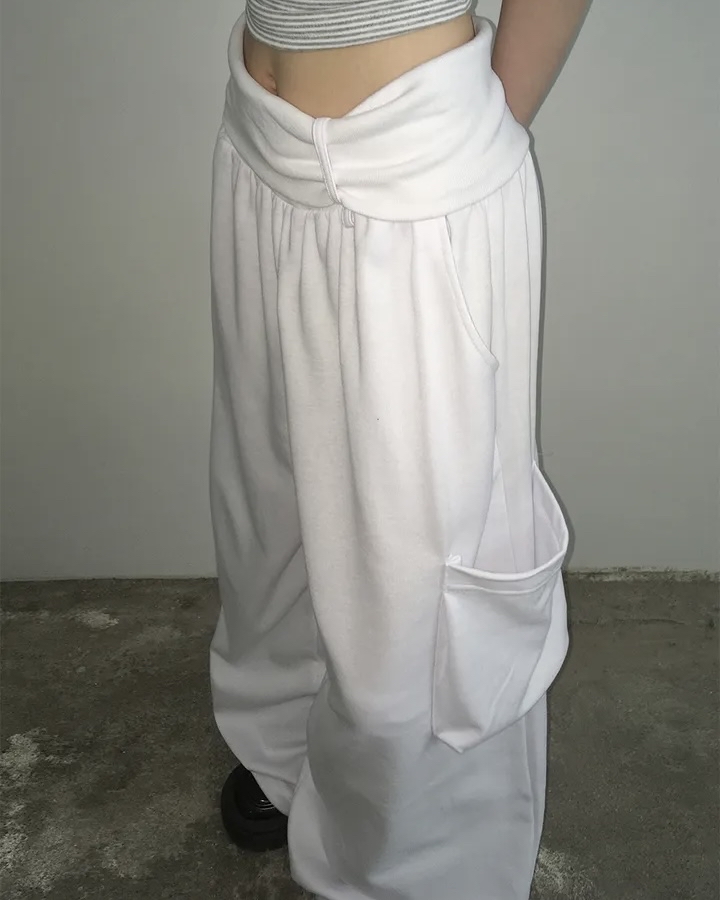 Folded Waist Wide Leg Cargos