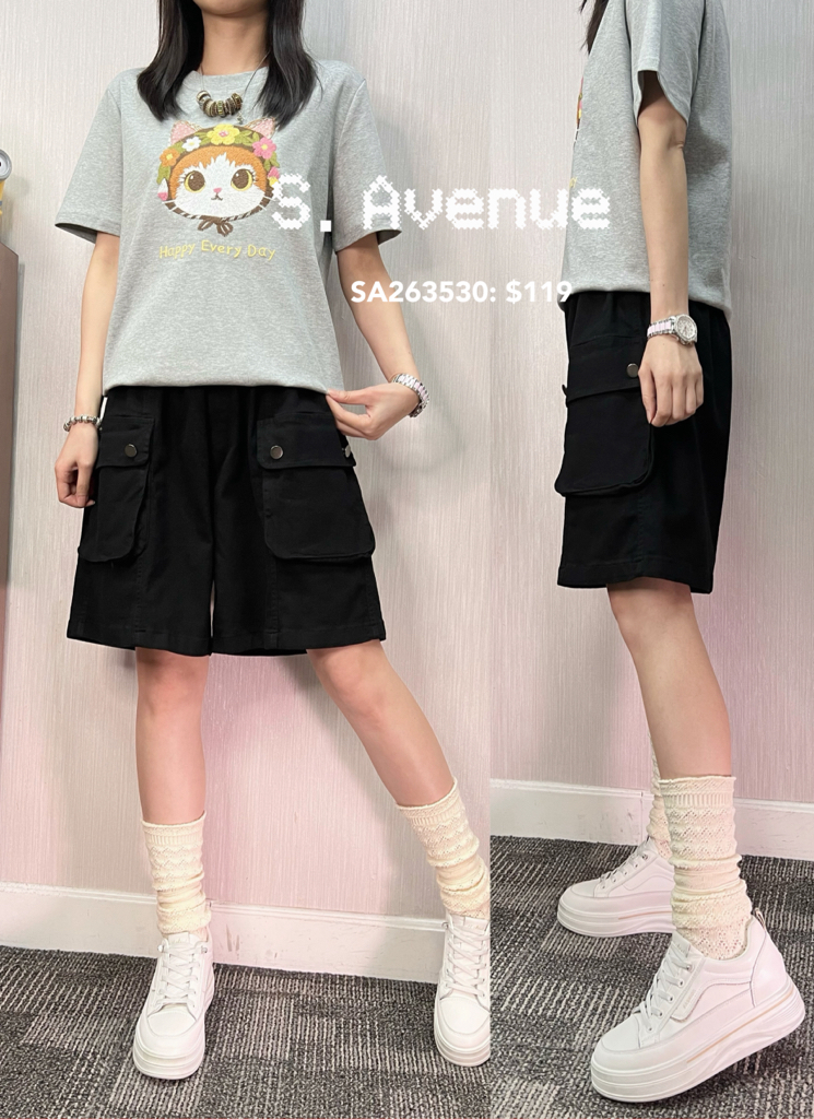 SA263430: 橡筋腰前立體方袋及膝褲