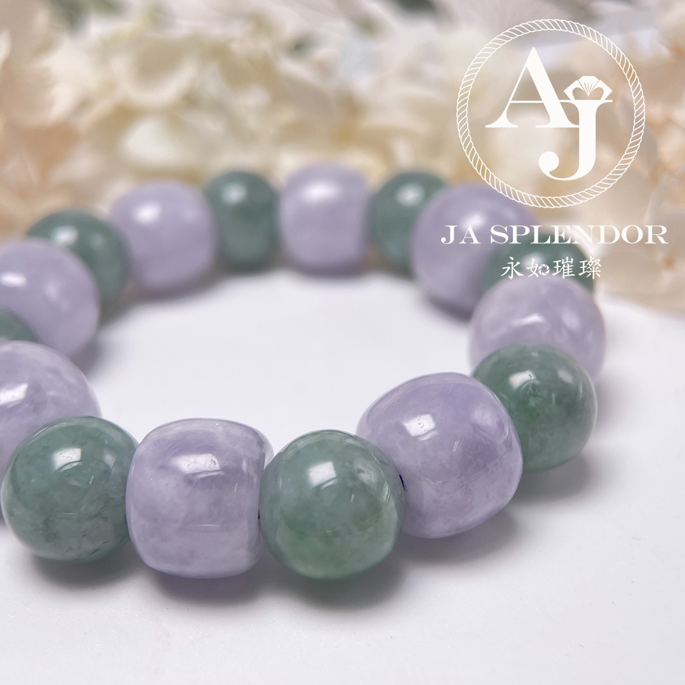 FBG26-H60 天然翡翠A玉-紫綠相間糖果色路路通手串（旺人緣）