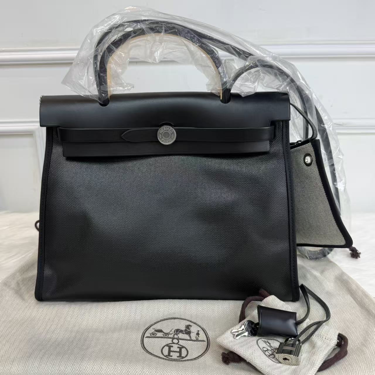 Hermes herbag31 子母袋 黑色拼防水塗層