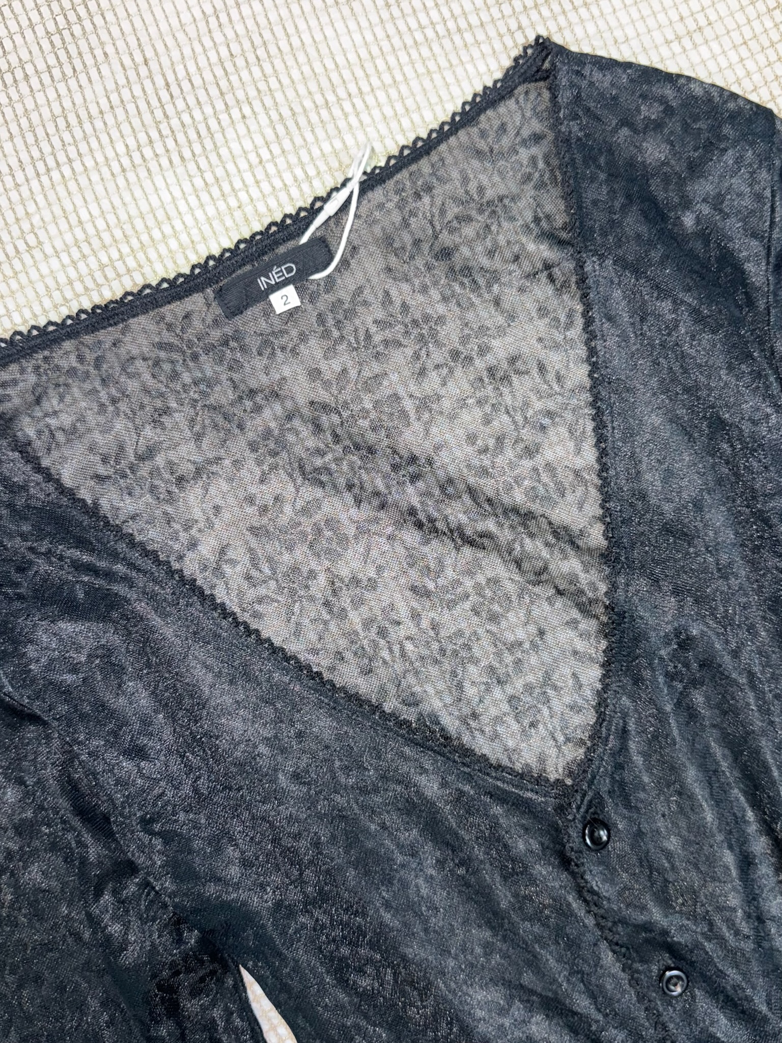 Dark Sheer Lace Knit Slim-Fit Cardigan