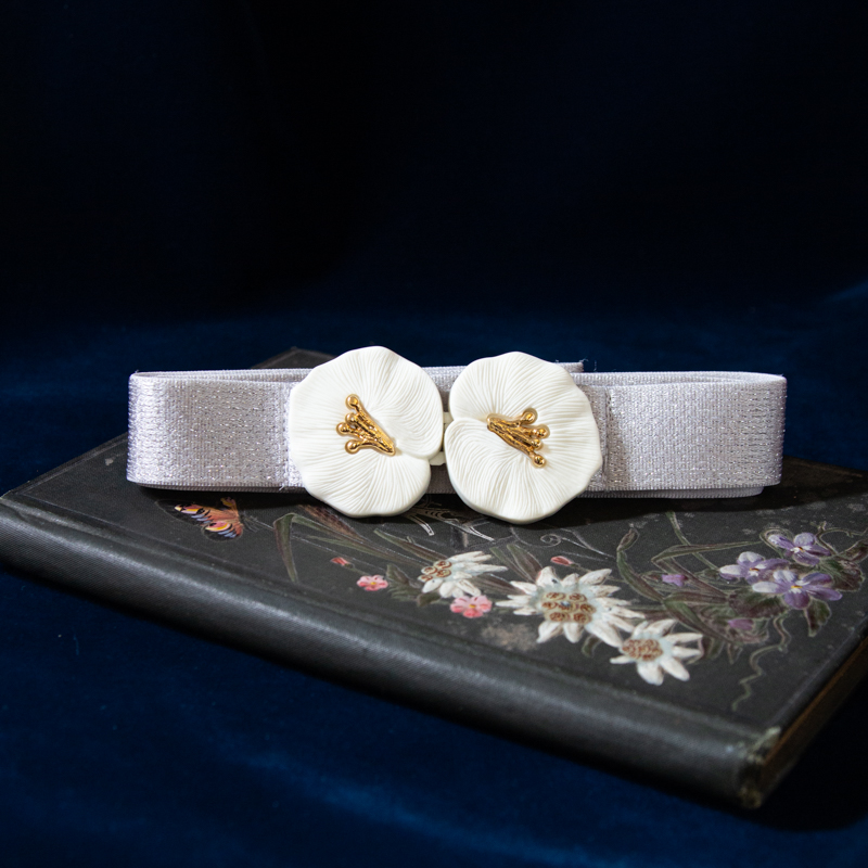 (Last Batch)Vintage Elegant White Flower head Belt - Beige/White/Grey/Pink