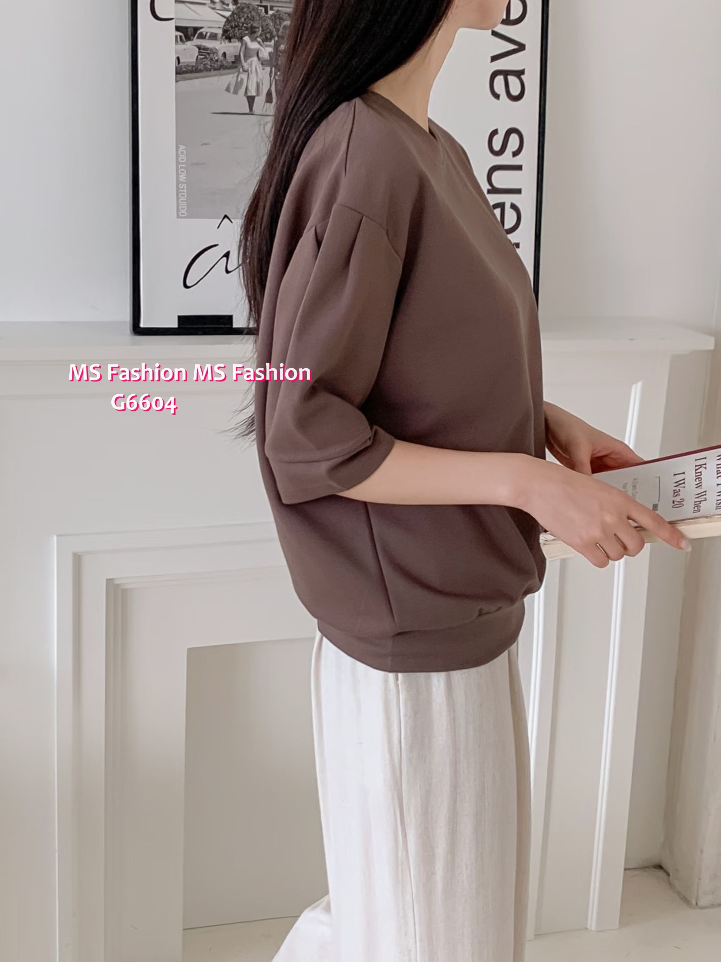 G6604 淨色小飾扣top