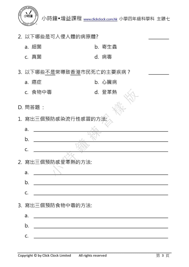  模擬試卷 (四年級)