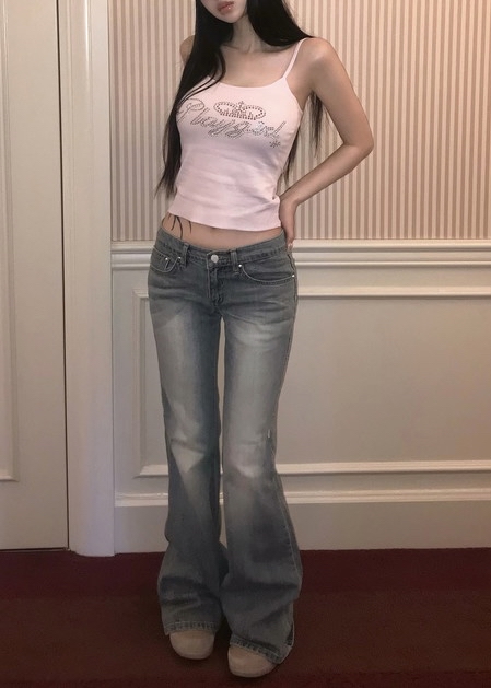 Pink-Stitched Low-Rise Bootcut Pants