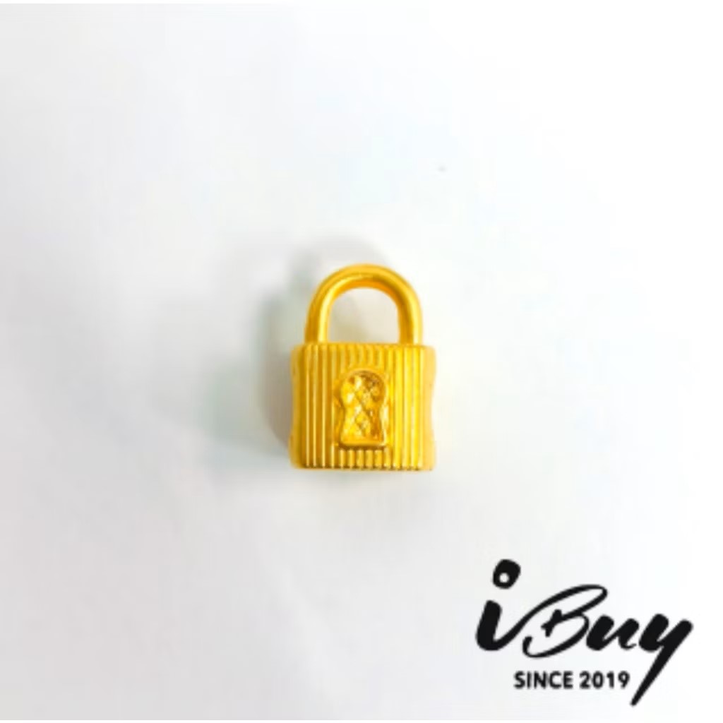 916 GOLD STRAIGHT-LINE LOCK HEAD CHARM BEAD 916 金 直纹锁头串咀