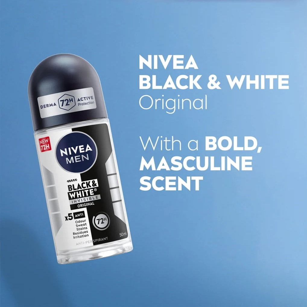 NIVEA FOR MEN Deodorant Roll On 50ml Black And White Invisible Original