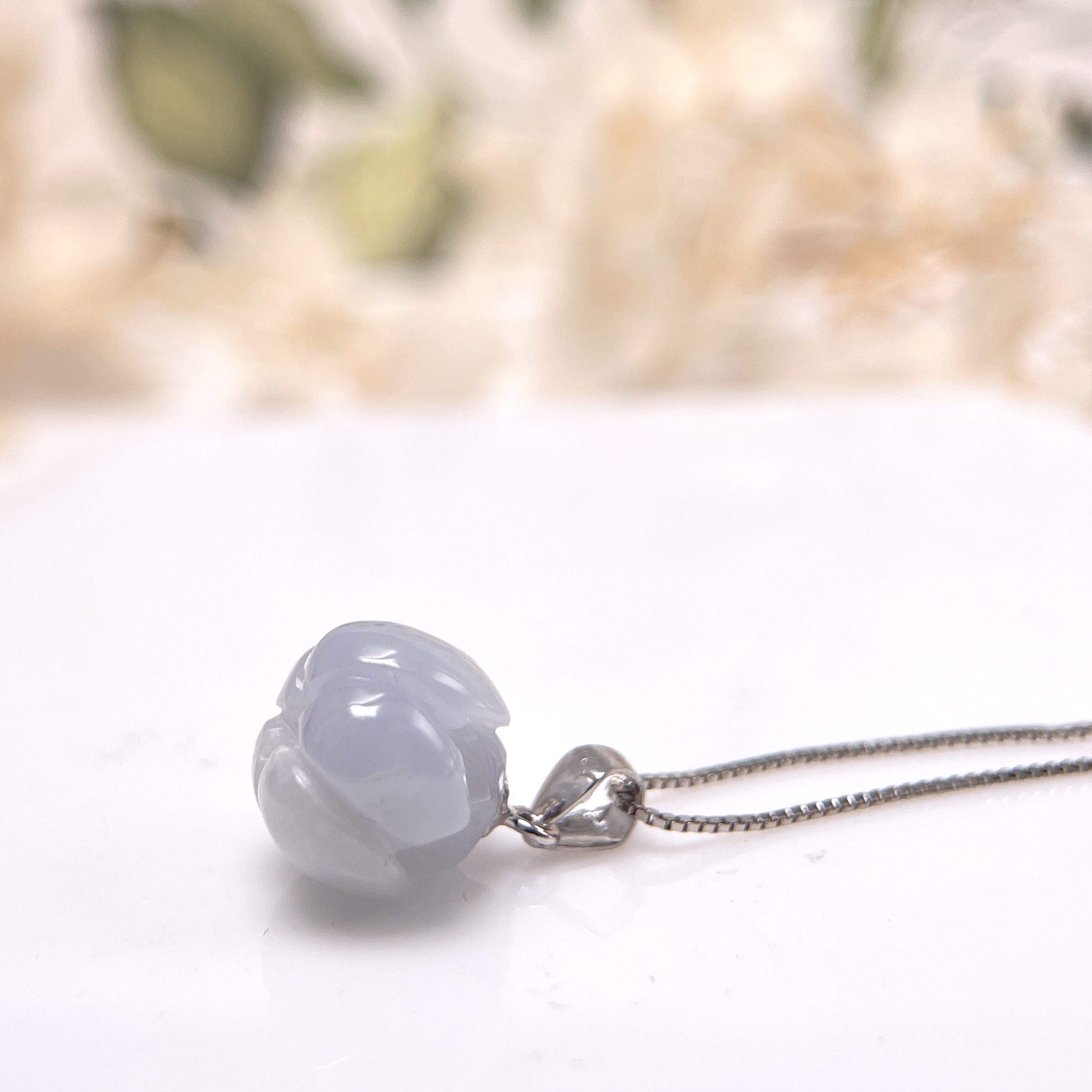 FBG26-H03 淡紫色立體蓮花純銀吊墜 (不含鏈)