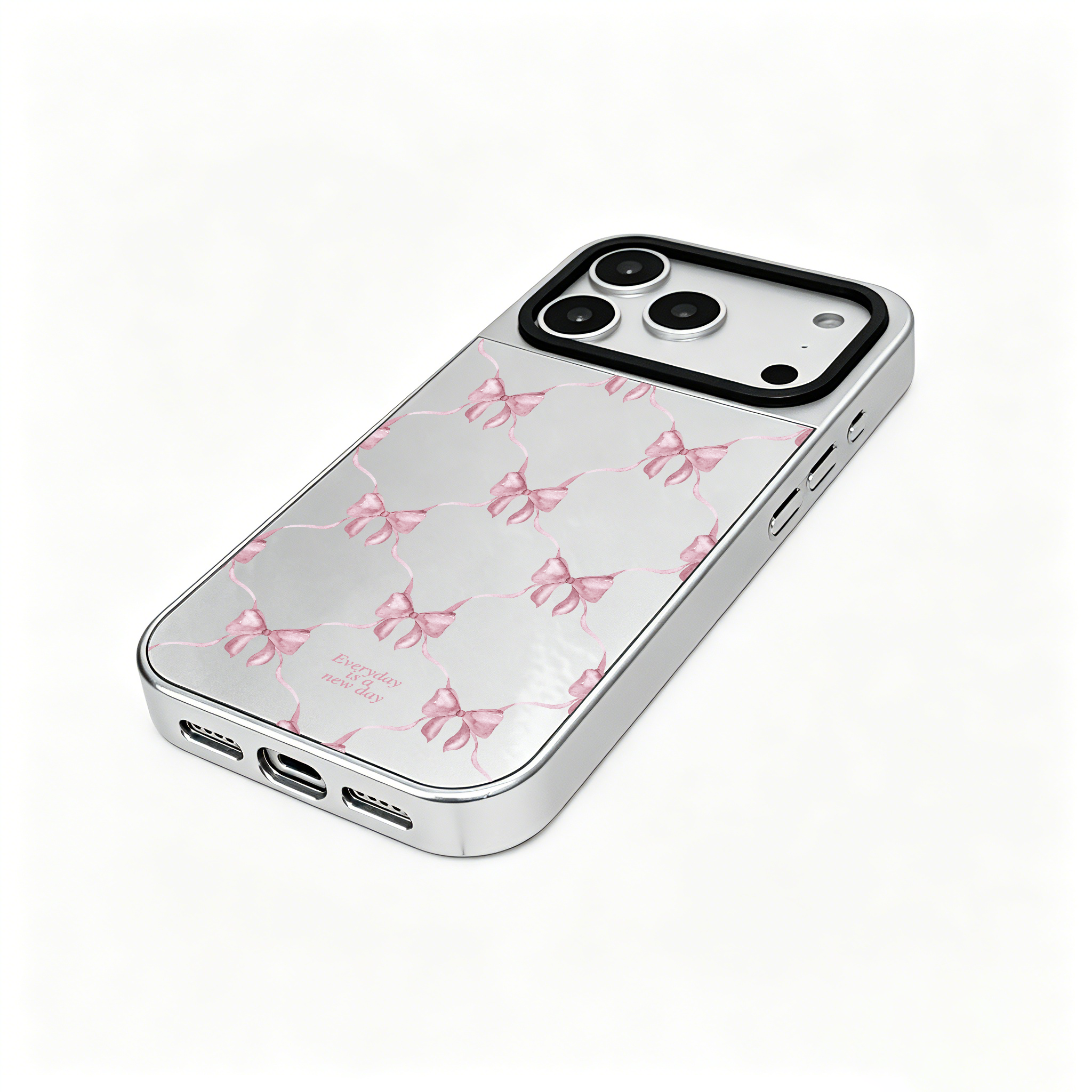 【Darling Dusk Ribbon Bows #PINK】銀框鏡面面MagSafe iPhone Case＋MagSafe卡套